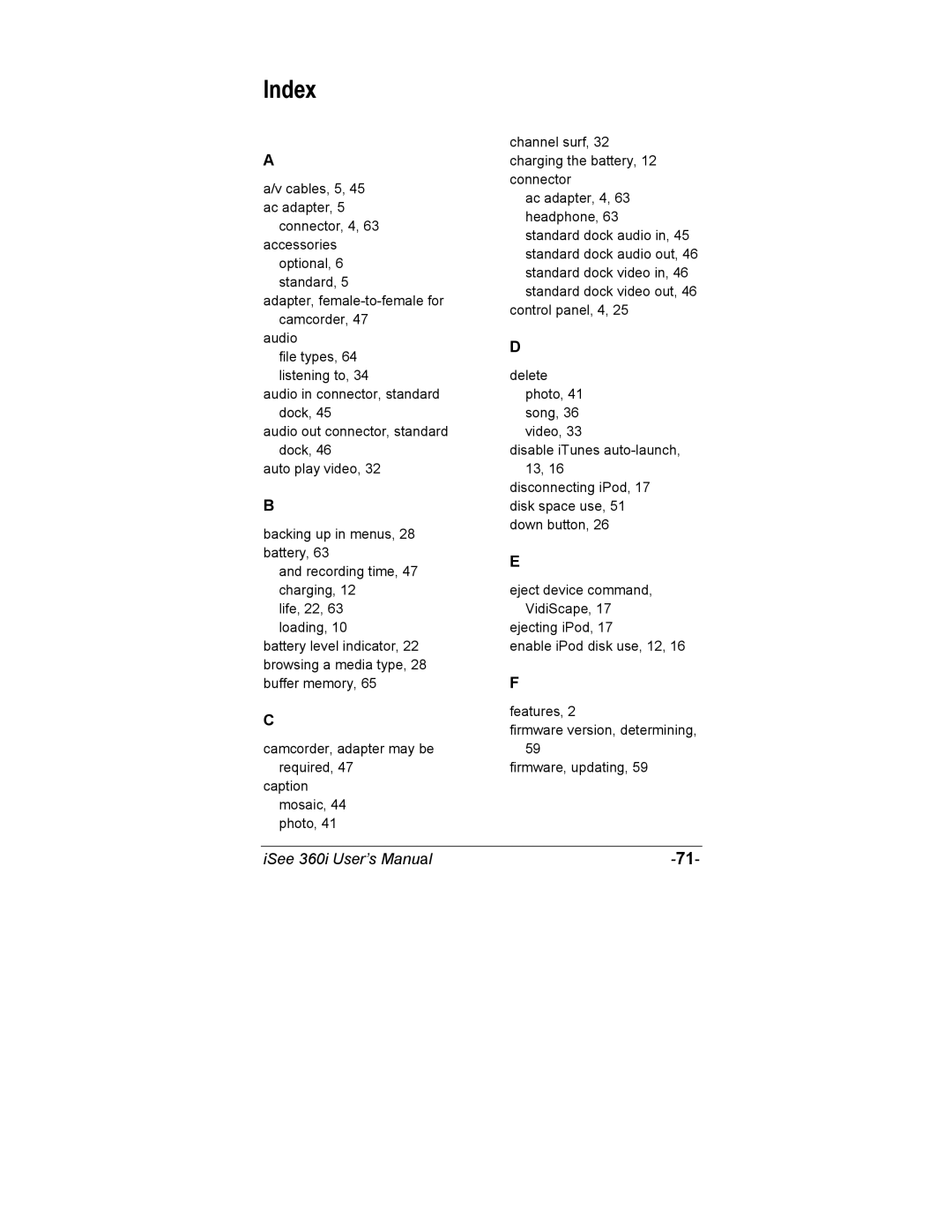 ATO 360i user manual Index 