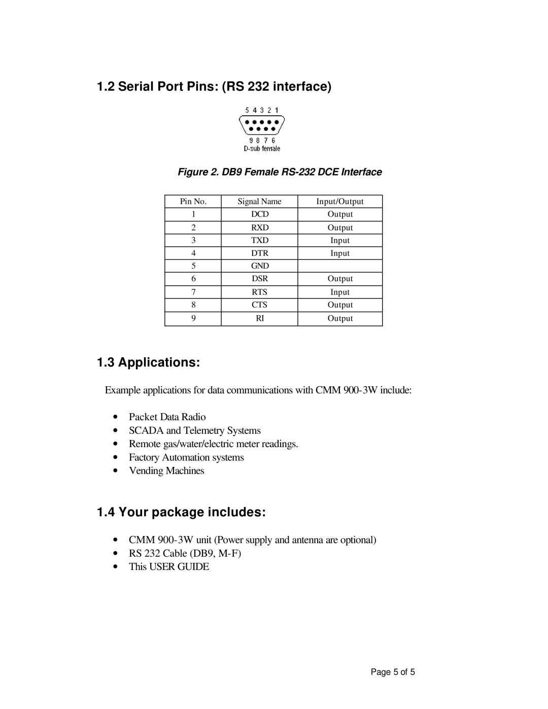 ATO CMM 900-3W manual Serial Port Pins RS 232 interface, Applications, Your package includes 