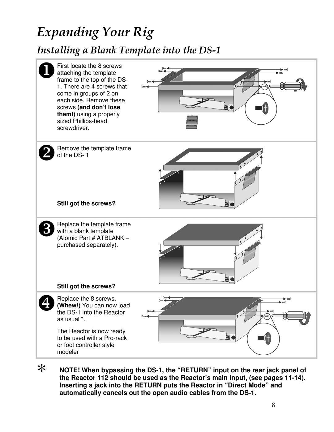 Atomic 112 owner manual Expanding Your Rig, Installing a Blank Template into the DS-1 