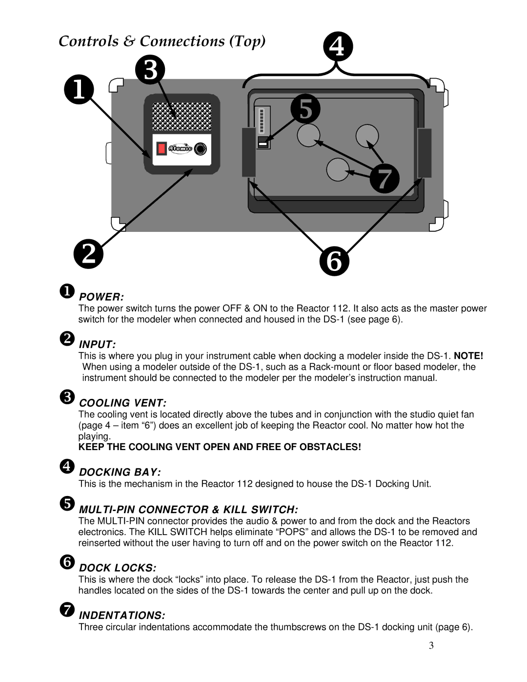 Atomic 112 owner manual Controls & Connections Top, Power 