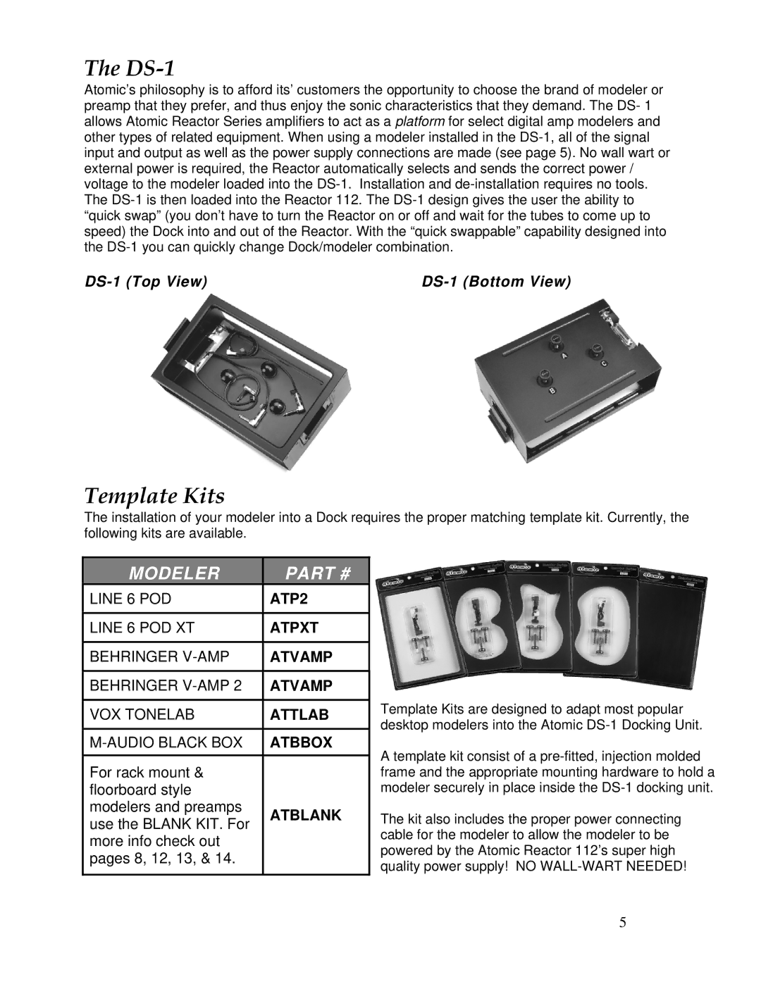 Atomic 112 owner manual Template Kits, DS-1 Top View DS-1 Bottom View 