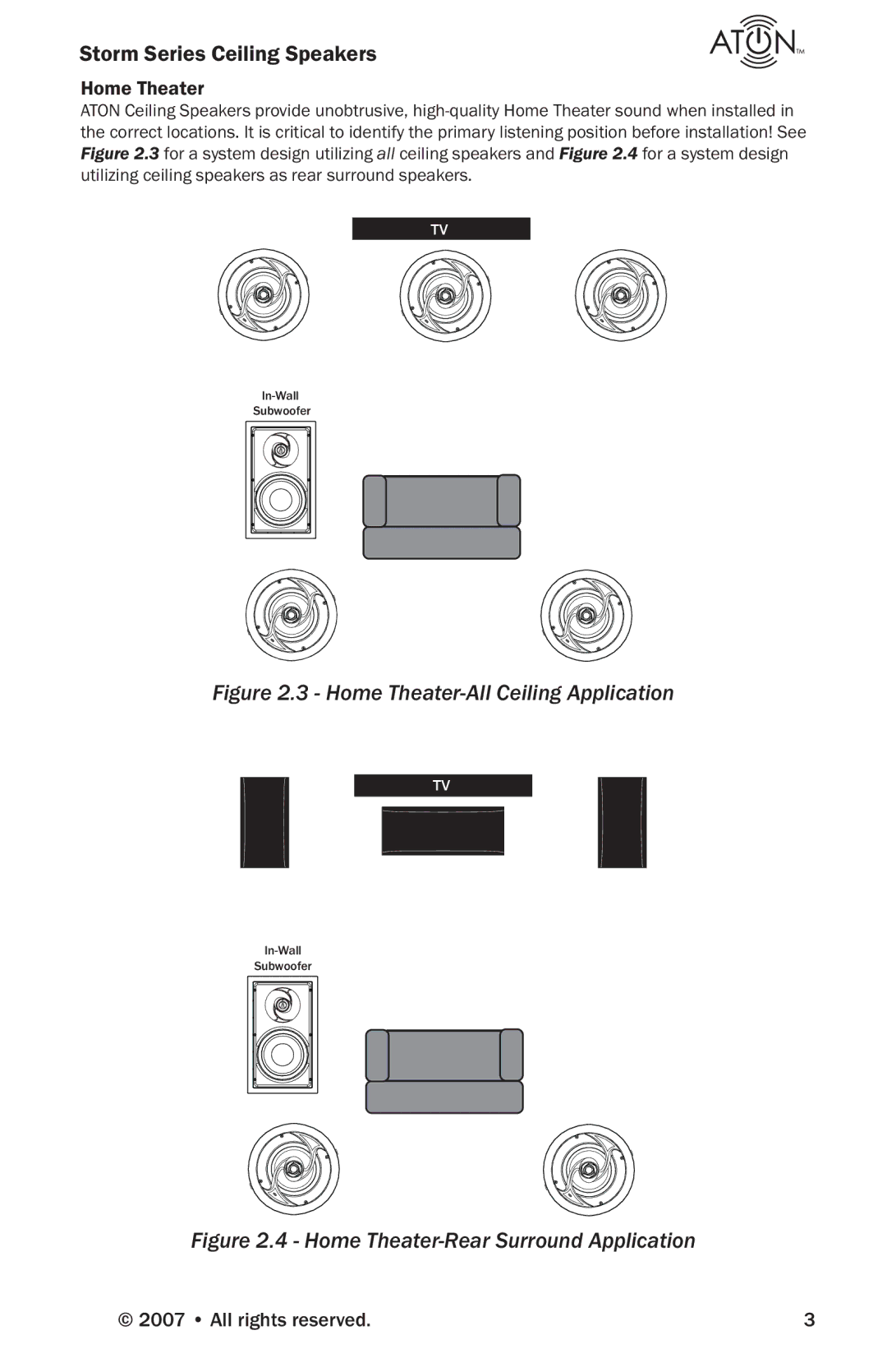 ATON A61C, A62C, A63C, A62ST, A81C, A60C, A82C manual Storm Series Ceiling Speakers, Home Theater 