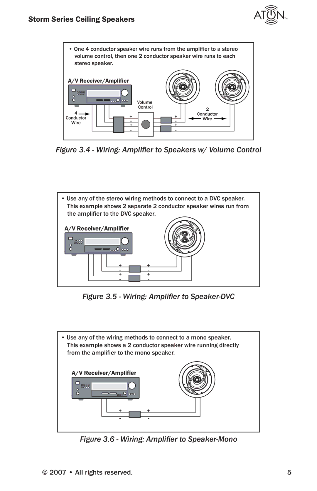 ATON A62C, A63C, A62ST, A81C, A60C, A61C, A82C manual Wiring Ampliﬁer to Speakers w/ Volume Control 