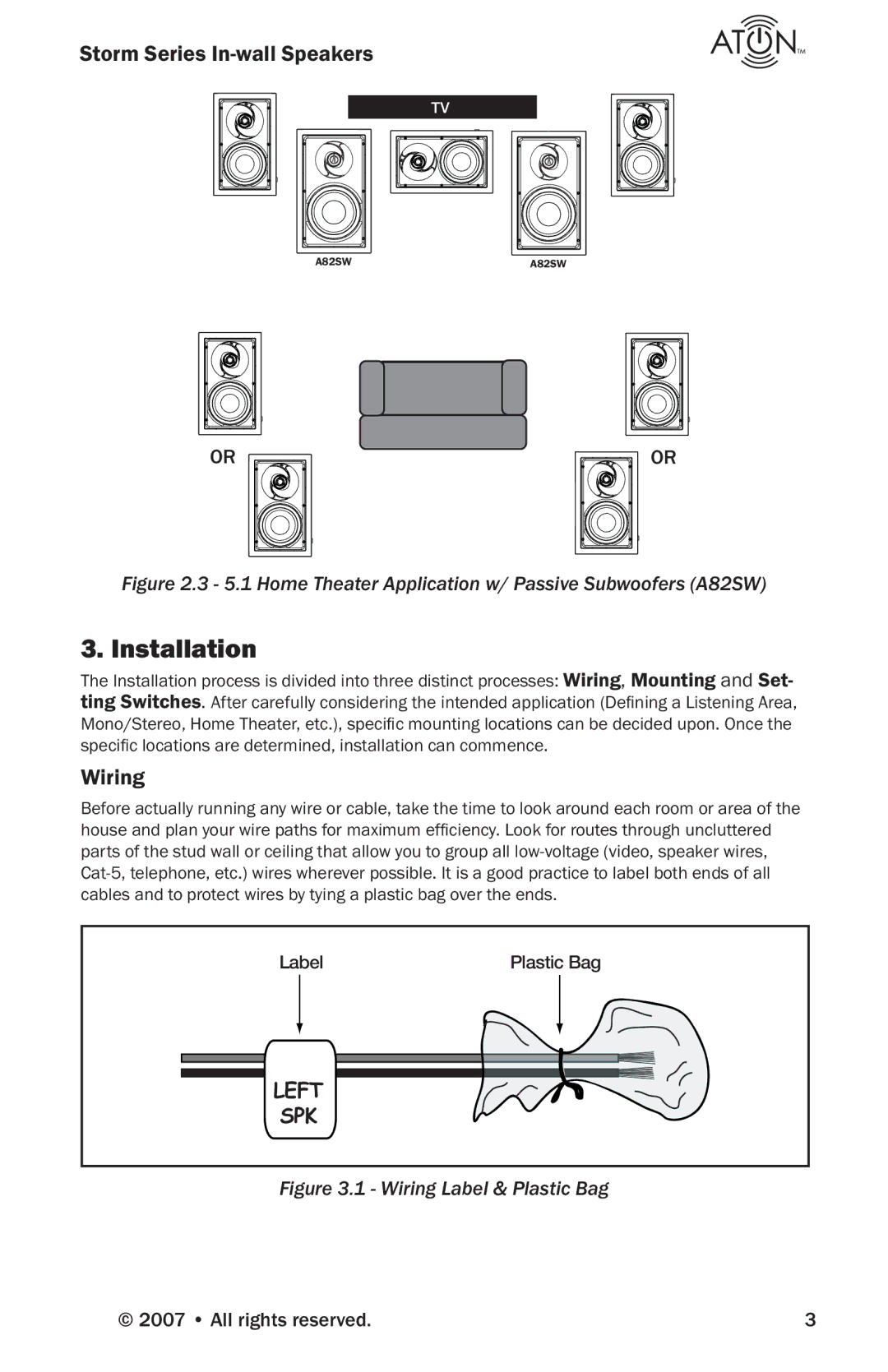 ATON A62W, A82SW, A61W, A60W, A82W manual Installation, Wiring 