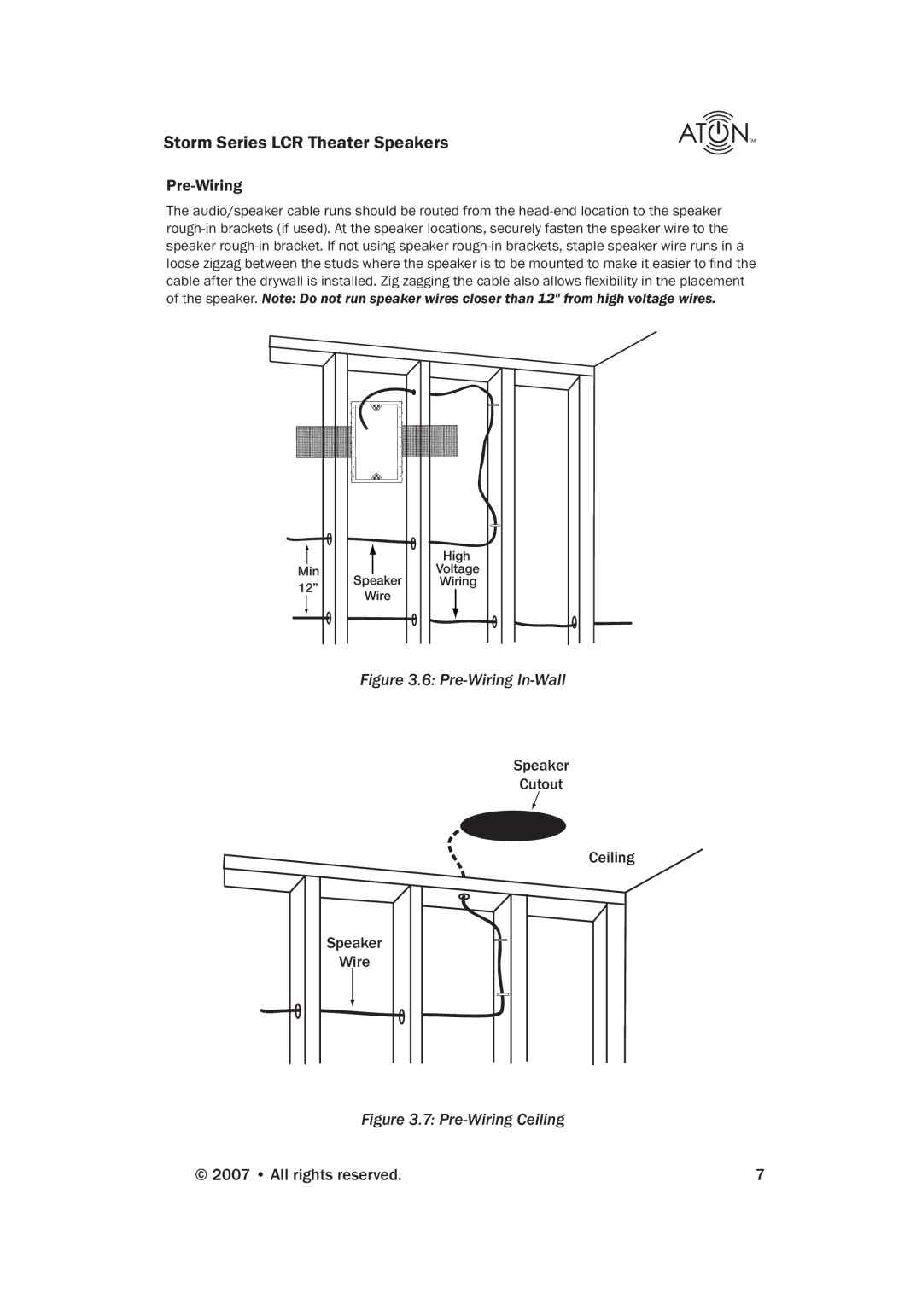 ATON A83C manual Pre-Wiring, Speaker Cutout Ceiling Wire 