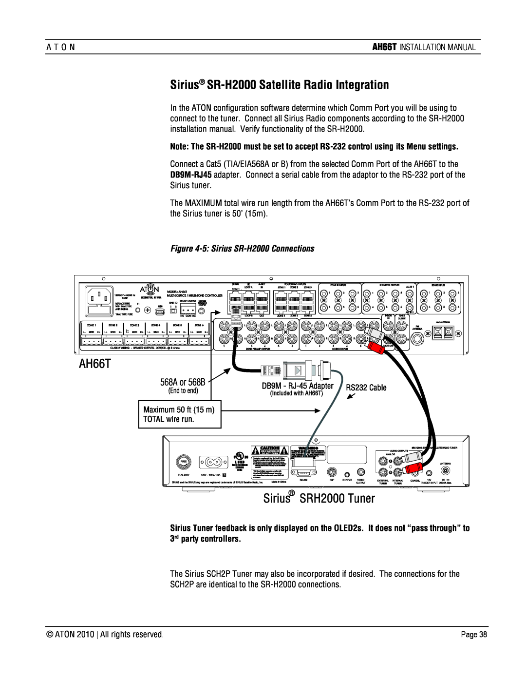 ATON AH66T-KT installation manual Sirius SR-H2000Satellite Radio Integration, 5:Sirius SR-H2000Connections 