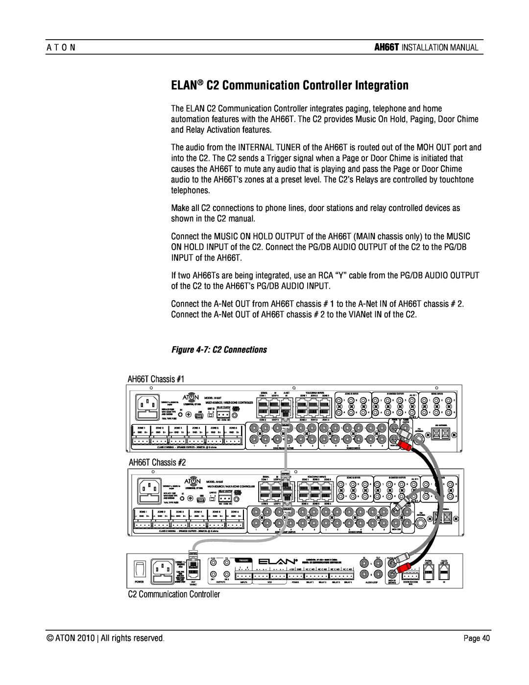 ATON AH66T-KT installation manual ELAN C2 Communication Controller Integration, 7:C2 Connections 