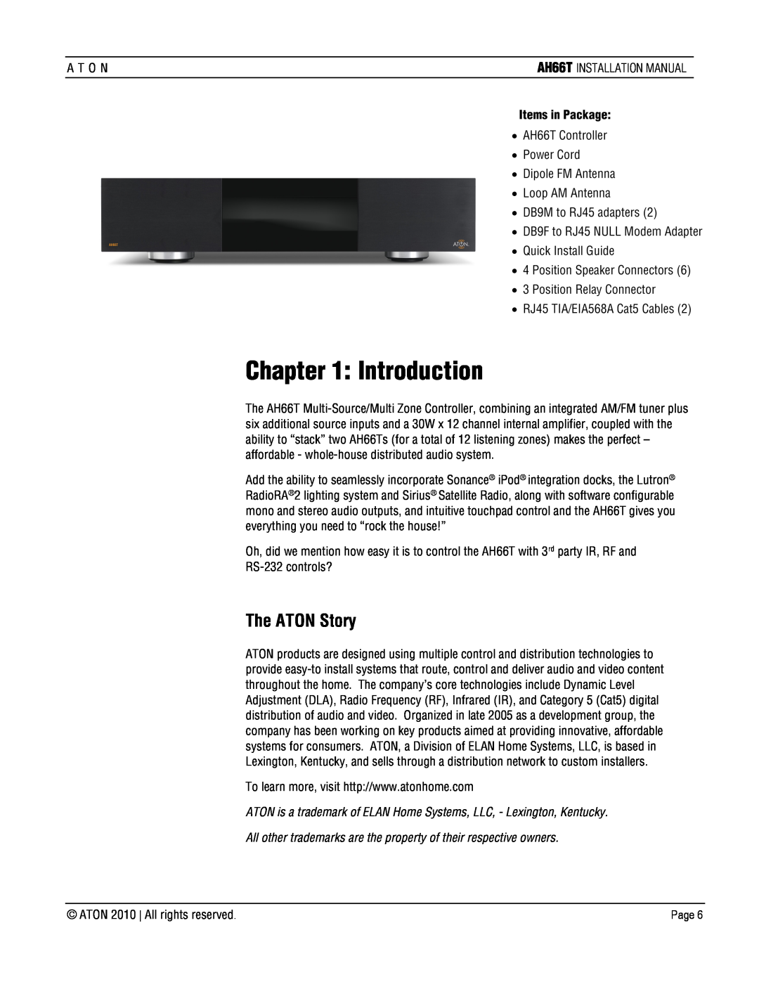 ATON AH66T-KT installation manual Introduction, The ATON Story 