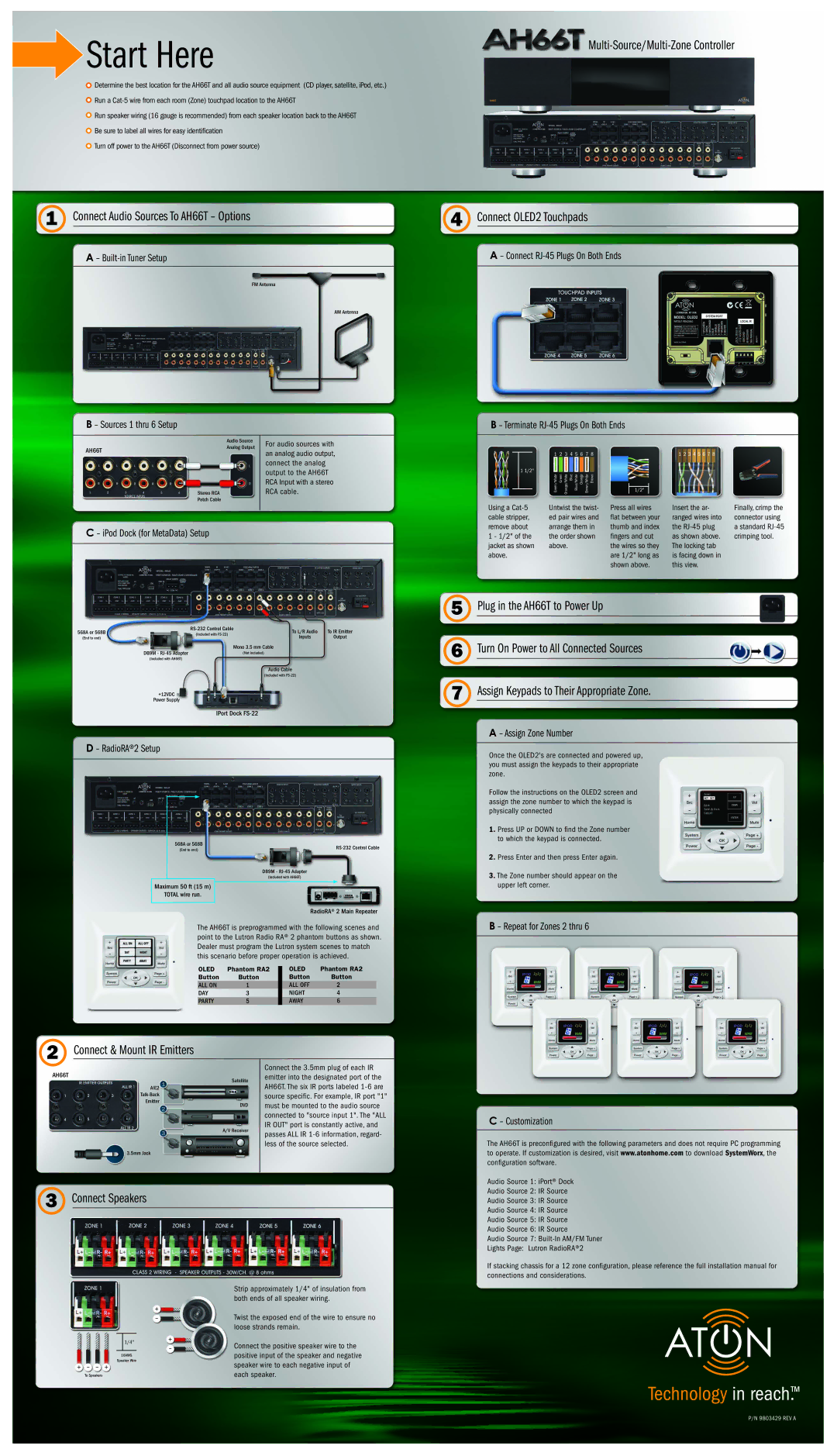 ATON AH66T installation manual Multi-Source/Multi-Zone Controller, Connect Speakers 