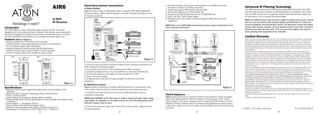 ATON AIR6 warranty Introduction Stand-Alone System Connections, Specifications, Basic System, Multi-Room System 