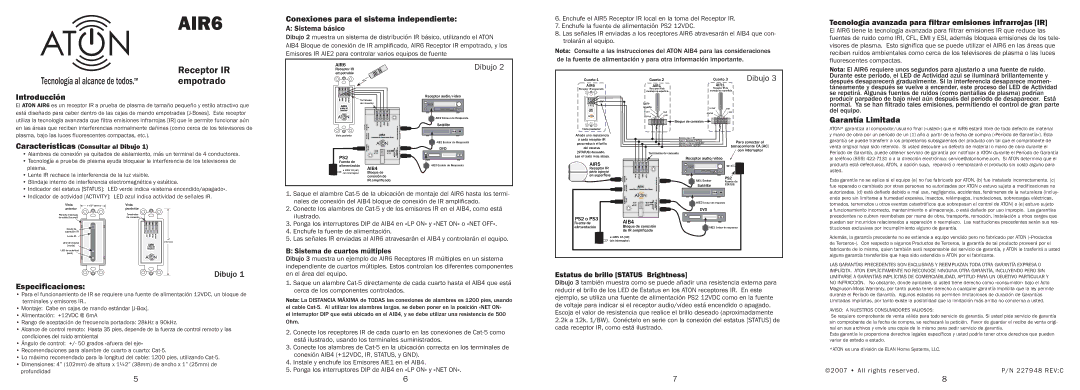 ATON AIR6 warranty Introducción, Especificaciones, Conexiones para el sistema independiente, Garantía Limitada 