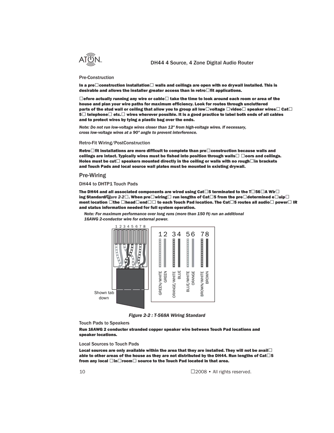 ATON DH44 manual Pre-Wiring 