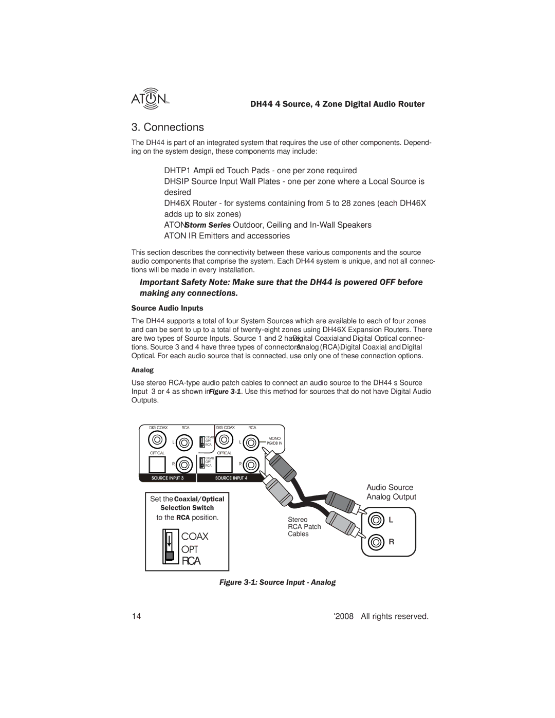 ATON DH44 manual Connections, Source Audio Inputs, Audio Source 