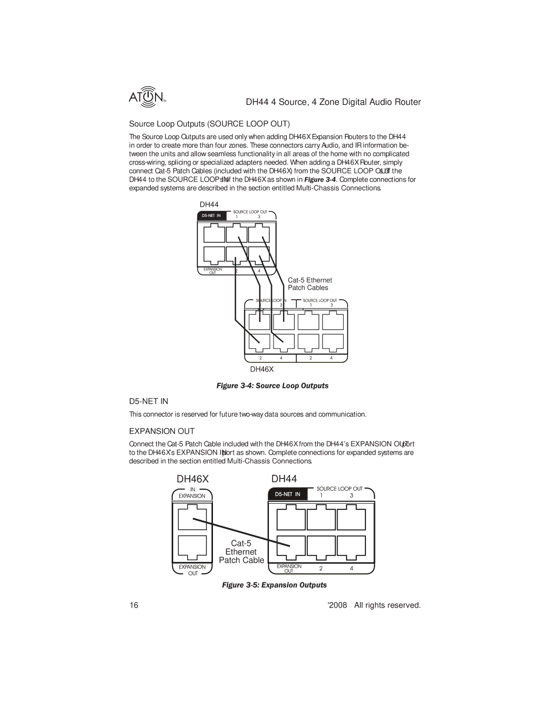 ATON manual DH46X DH44, Source Loop Outputs Source Loop OUT, D5-NET, Expansion OUT 