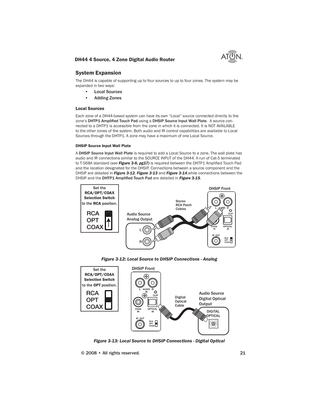 ATON DH44 manual System Expansion, Local Sources Adding Zones 