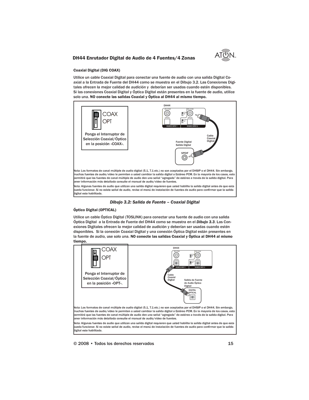 ATON DH44 manual Dibujo 3.2 Salida de Fuente Coaxial Digital 