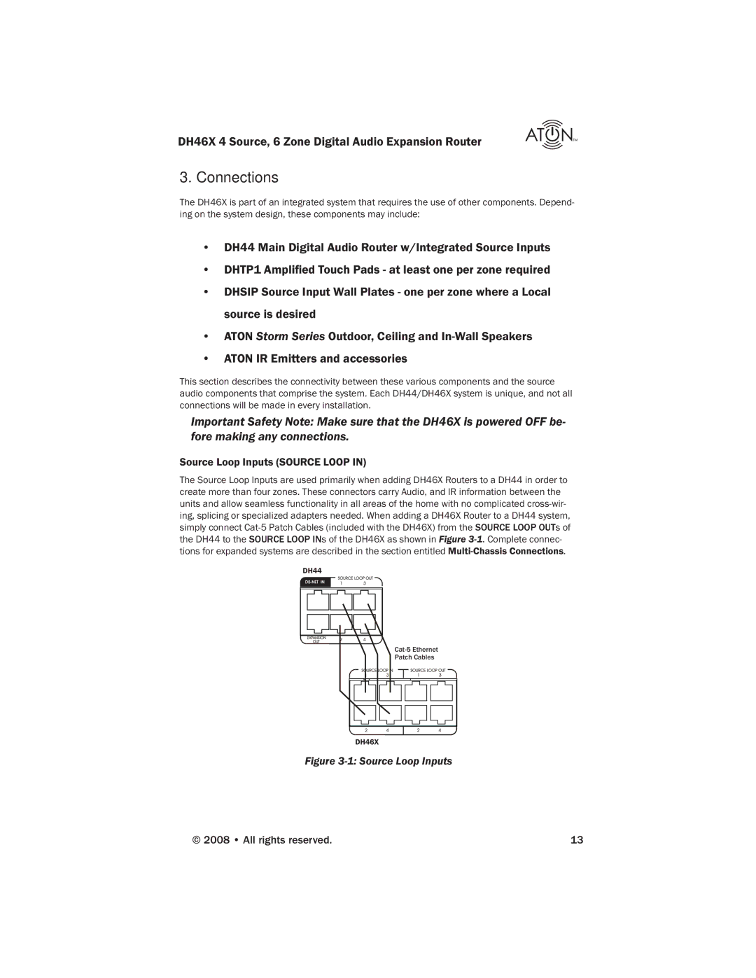 ATON DH46X manual Connections, Source Loop Inputs Source Loop 