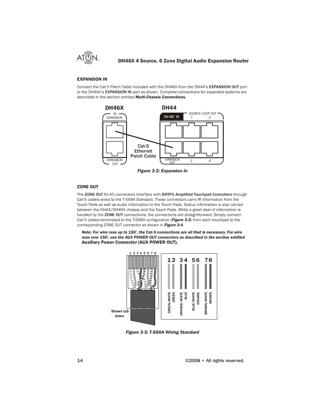 ATON manual DH46X DH44, Auxiliary Power Connector AUX Power OUT 