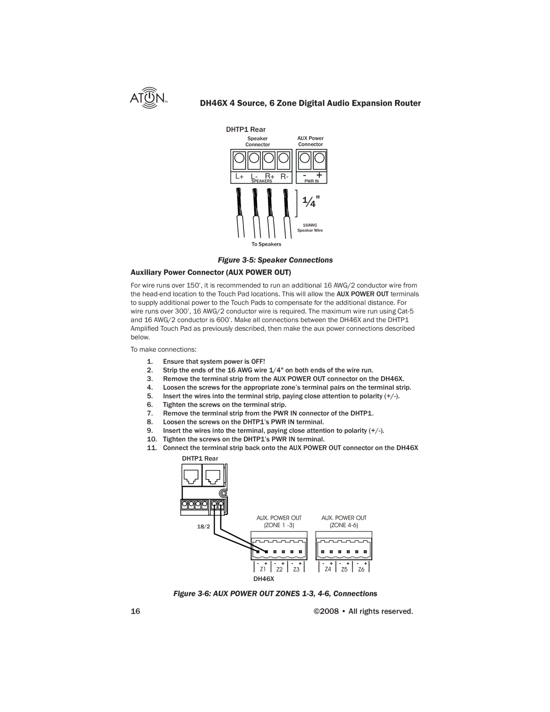 ATON DH46X manual Speaker Connections 