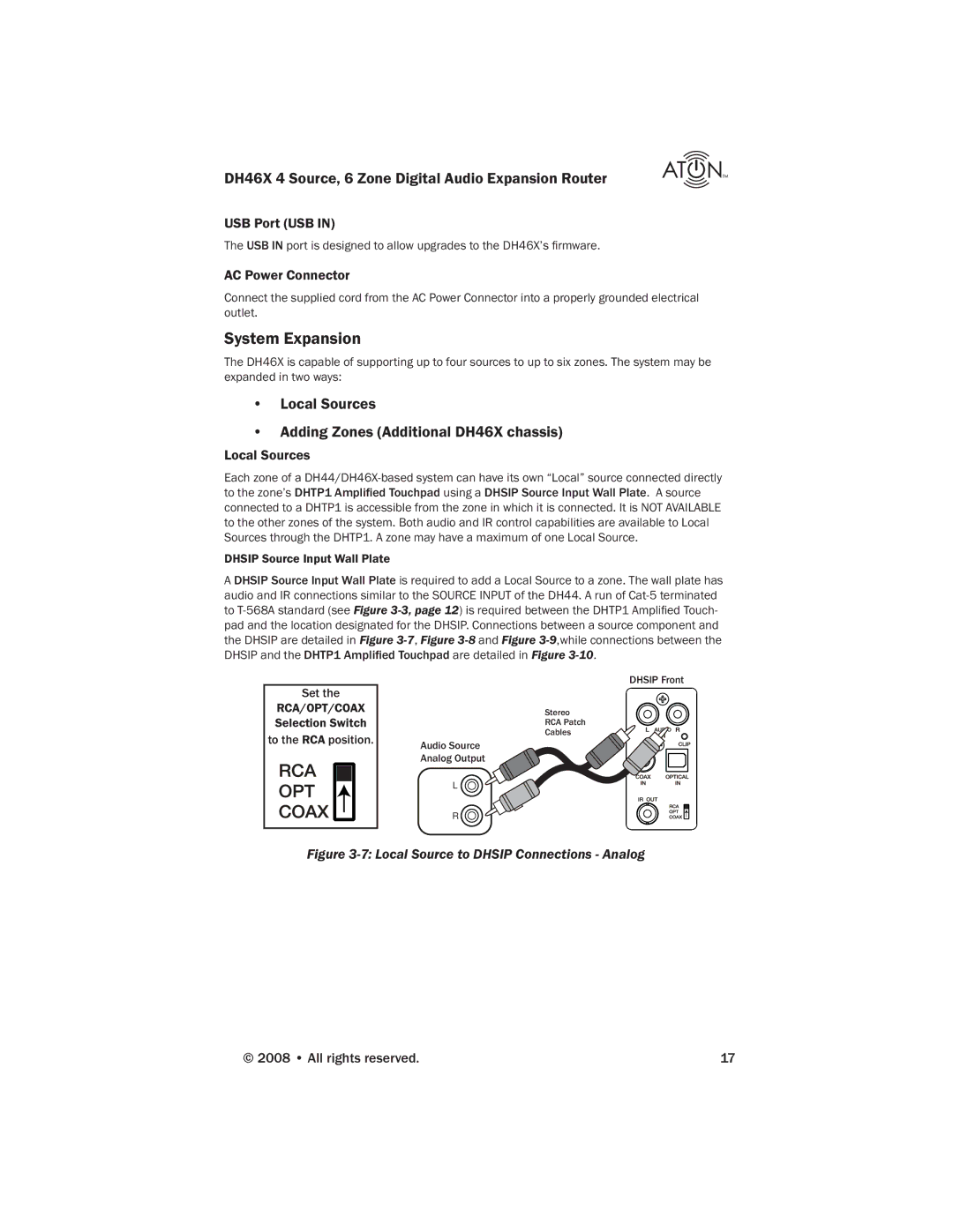 ATON DH46X manual System Expansion, USB Port USB, Local Sources 