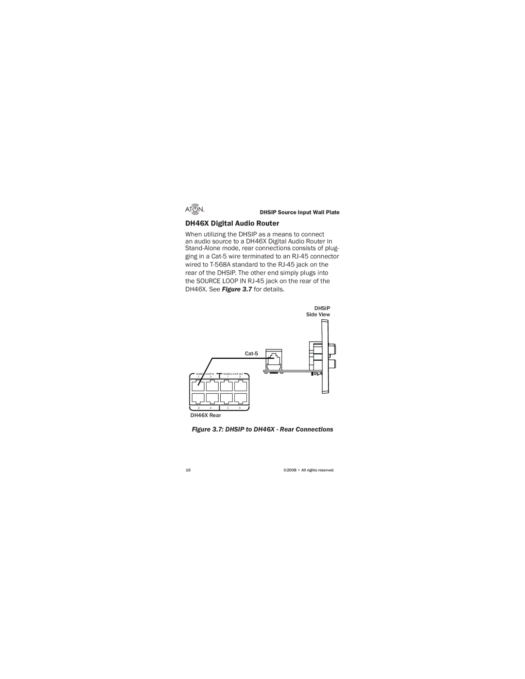 ATON DHSIP manual DH46X Digital Audio Router, Dhsip to DH46X Rear Connections 