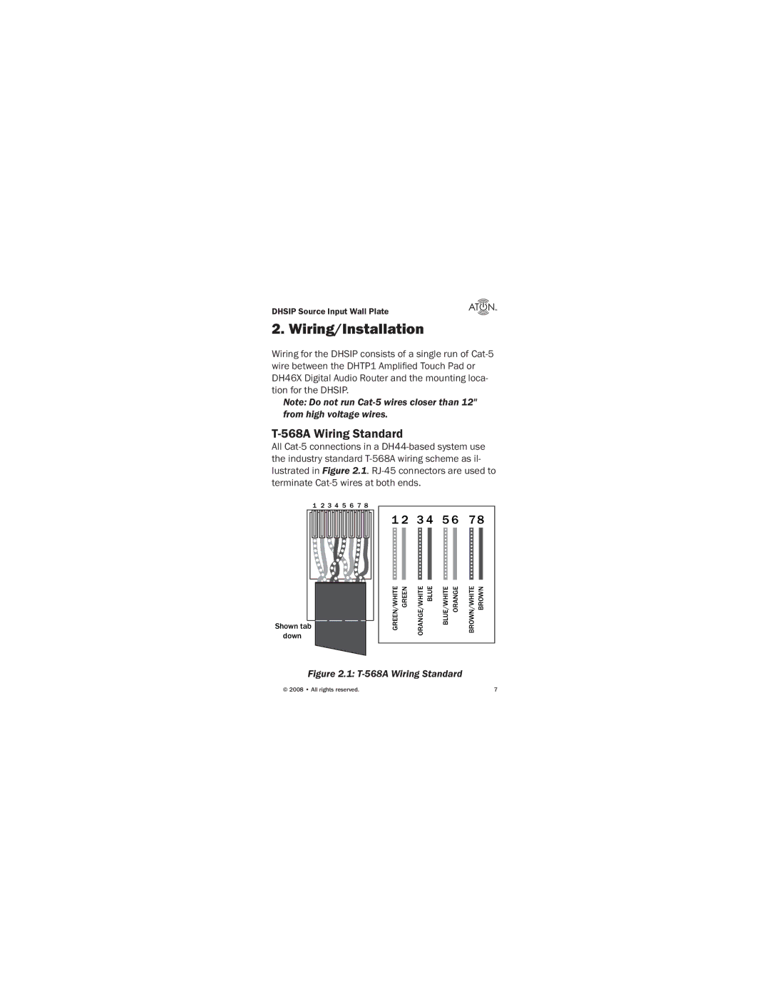 ATON DHSIP manual Wiring/Installation, 568A Wiring Standard 