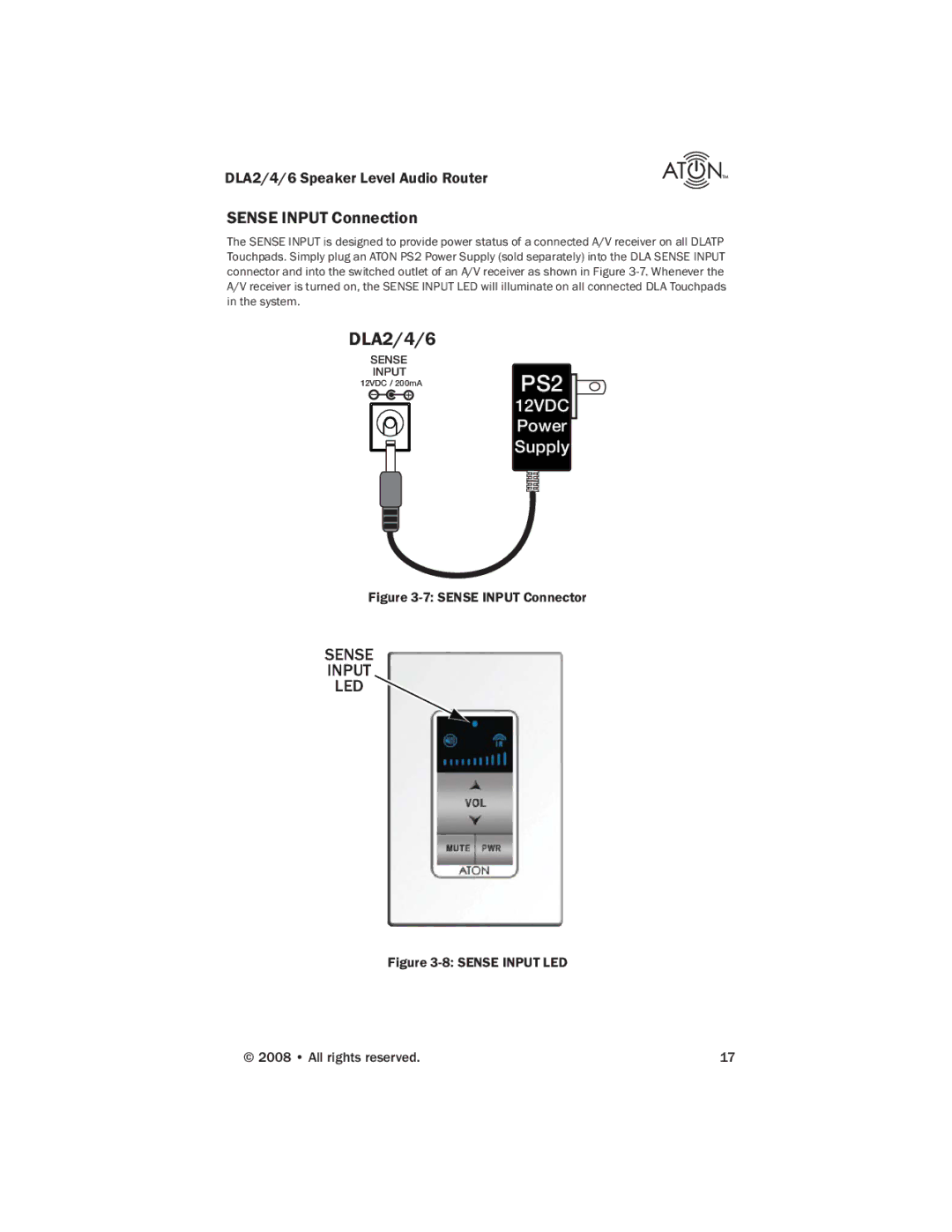 ATON DLA2, DLA4, DLA6 manual Sense Input Connection, Sense Input LED 