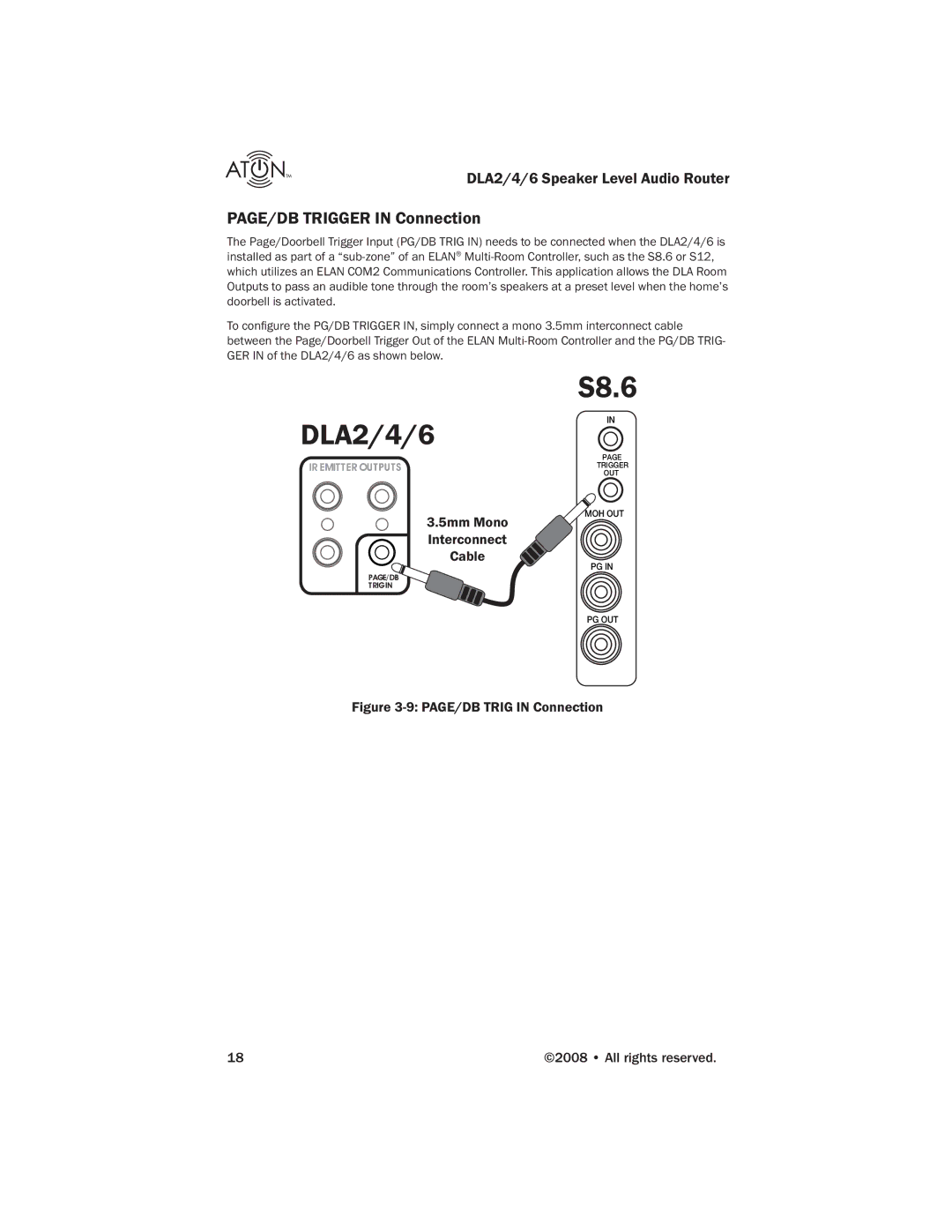 ATON DLA6, DLA4, DLA2 manual PAGE/DB Trigger in Connection, 5mm Mono Interconnect Cable 