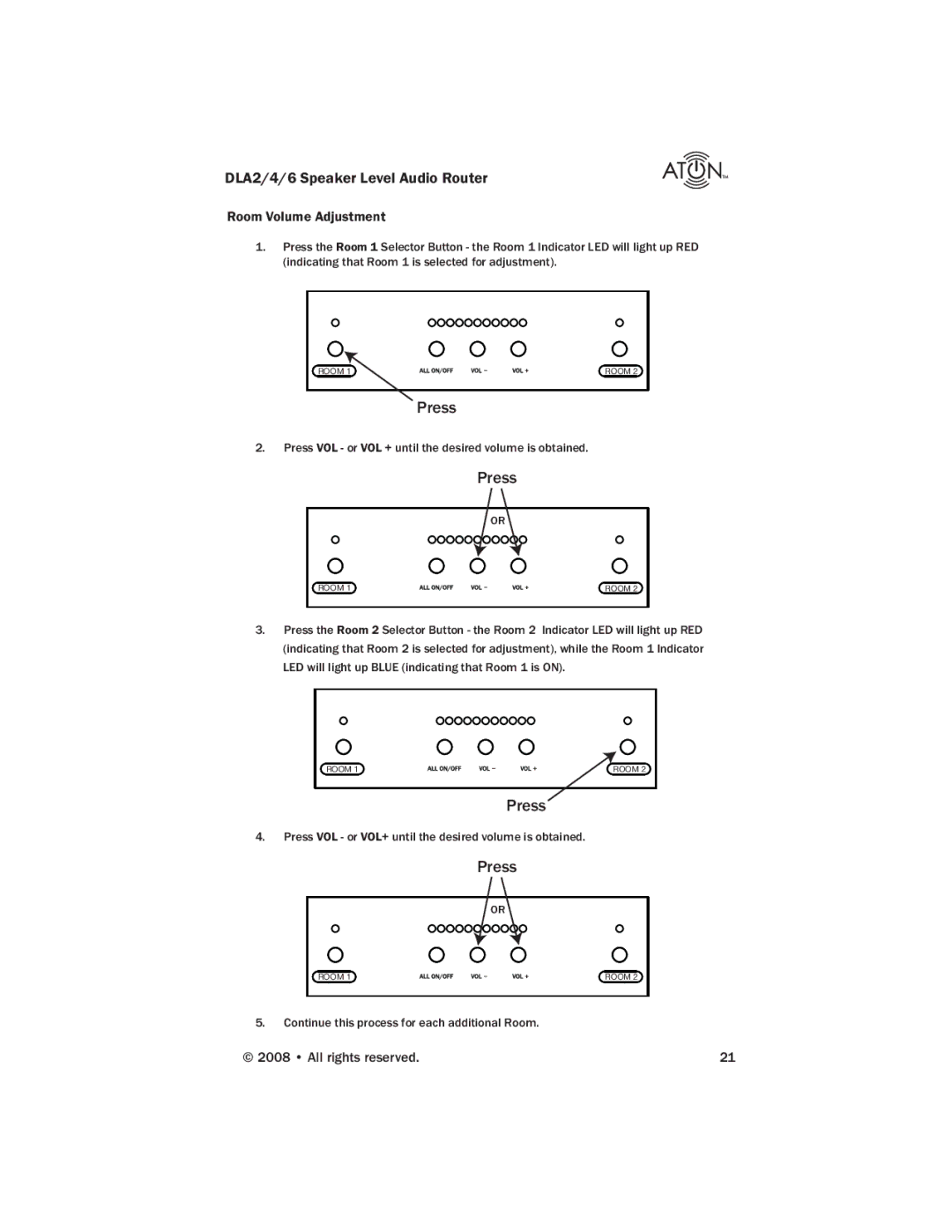 ATON DLA6, DLA4, DLA2 manual Room Volume Adjustment 