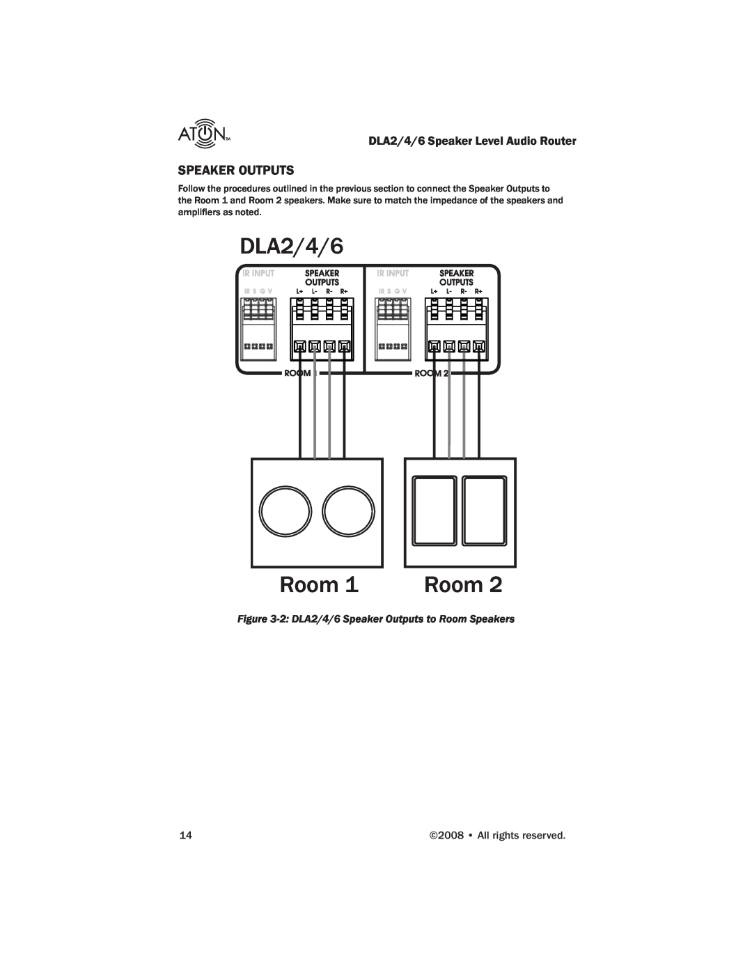 ATON DLA4, DLA6 manual Room, DLA2/4/6, Speaker Outputs 