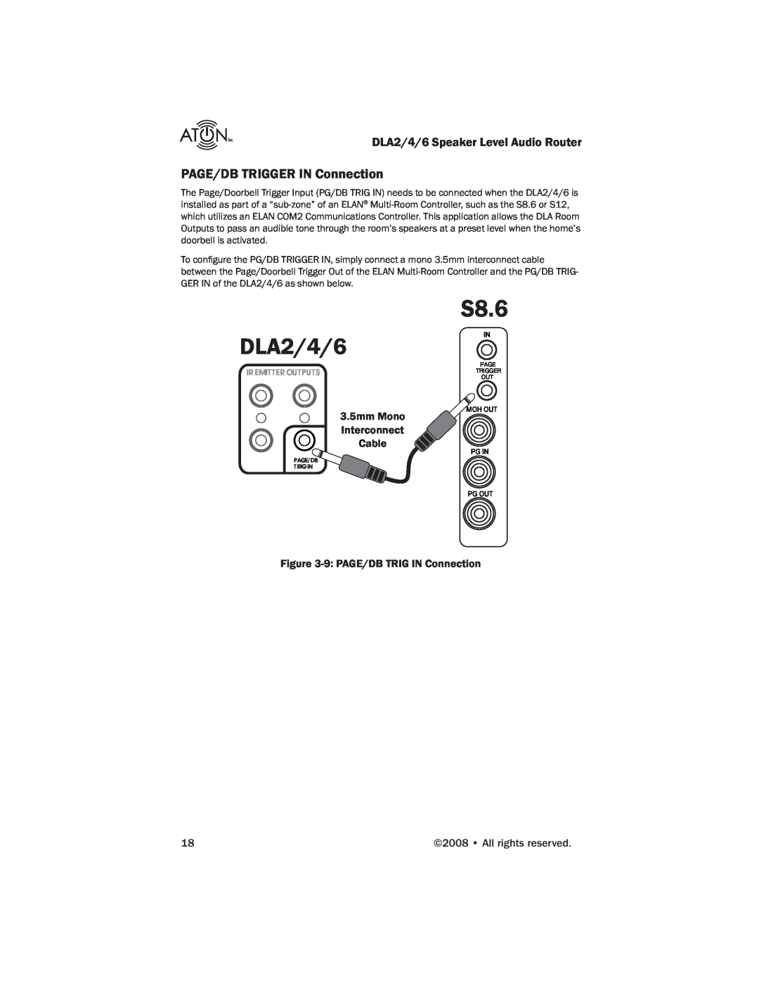 ATON DLA6, DLA4 manual DLA2/4/6, S8.6, PAGE/DB TRIGGER IN Connection 