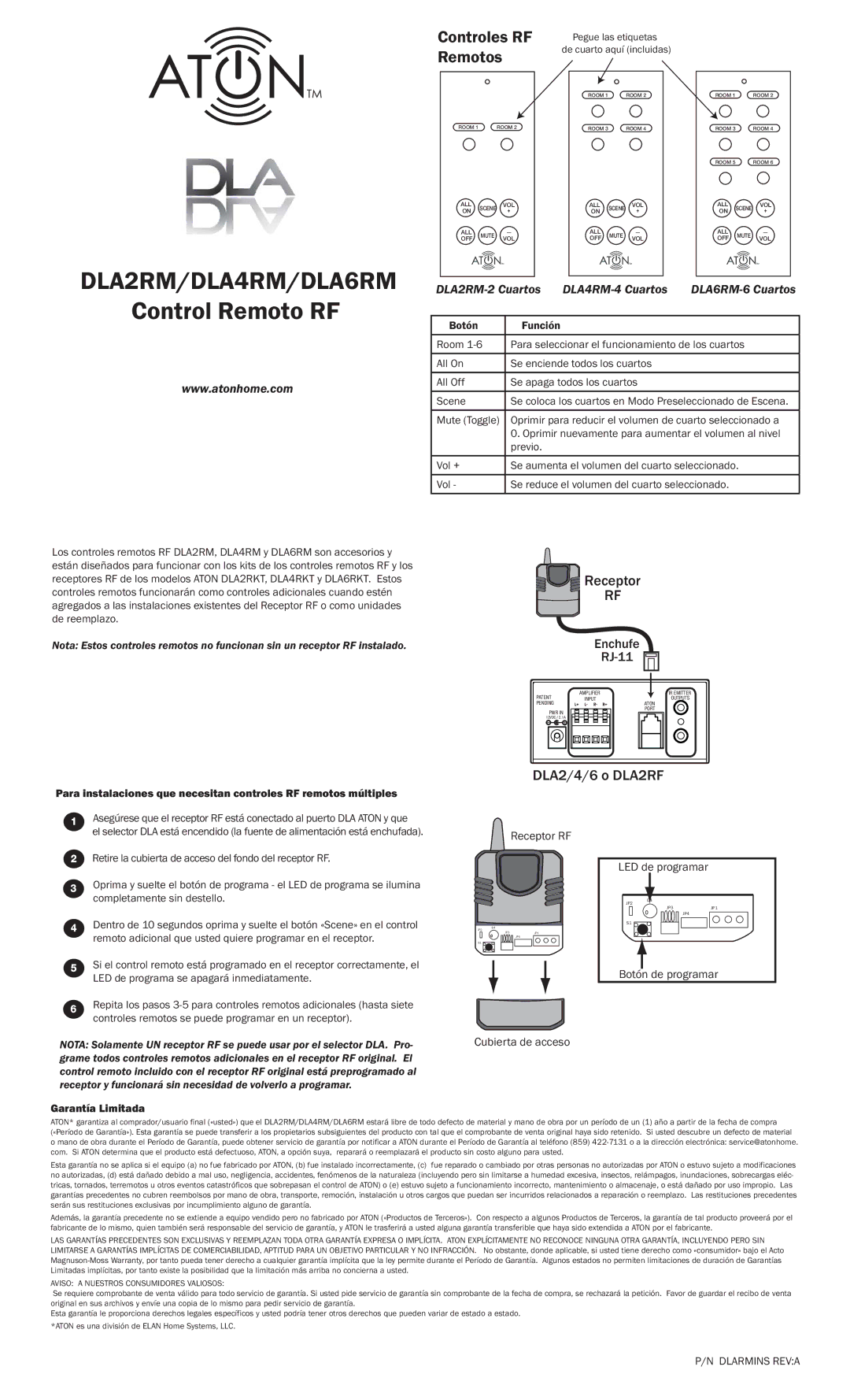 ATON DLA2RM, DLA6RM, DLA4RM warranty Remotos 