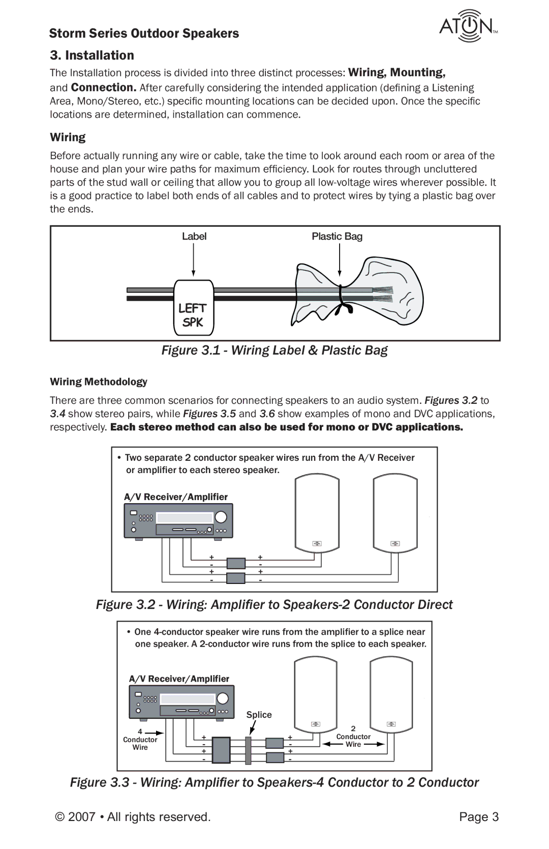 ATON O41, O62ST, O51, O61 manual Storm Series Outdoor Speakers Installation, Wiring 