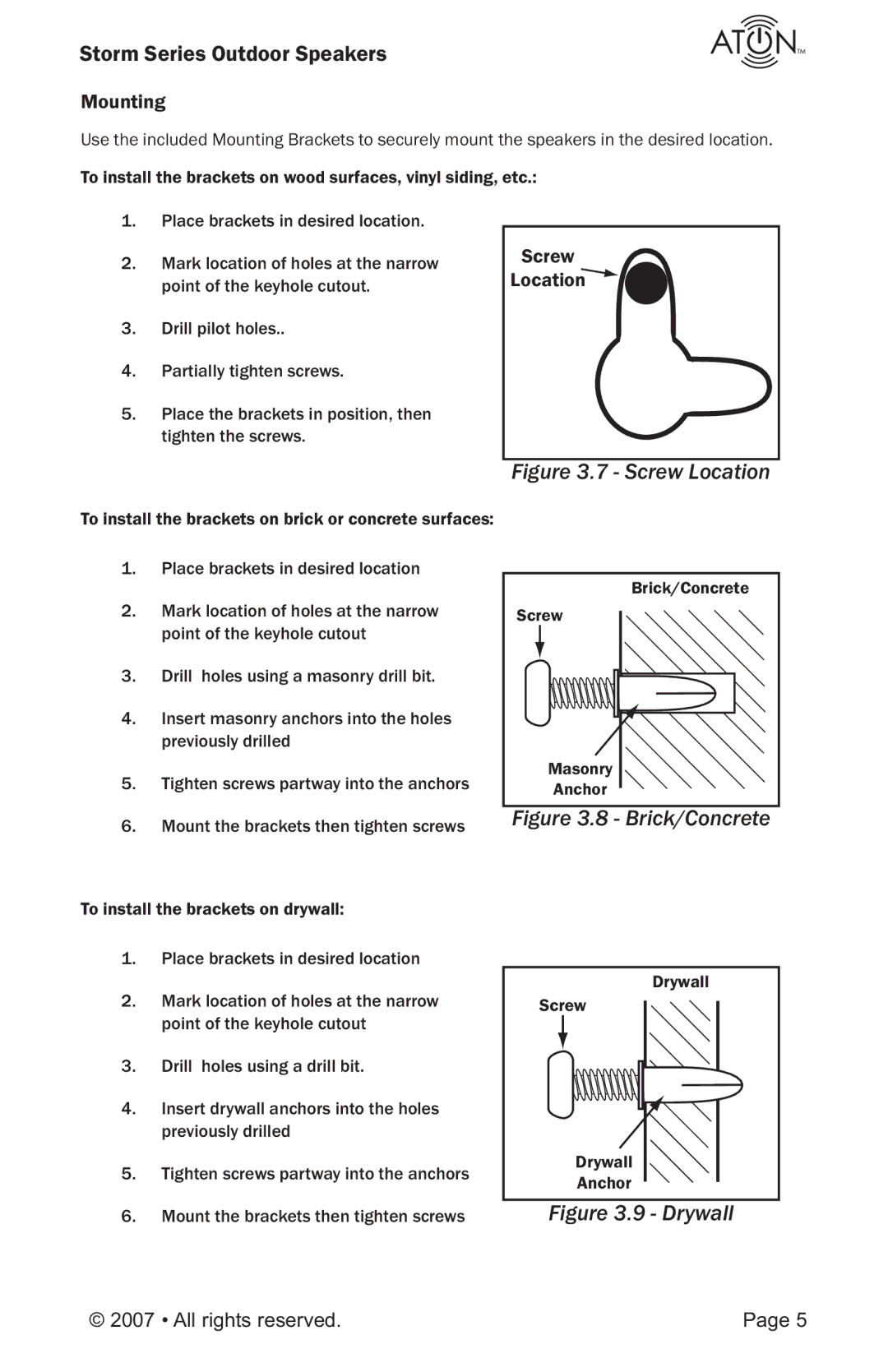 ATON O62ST, O41, O51, O61 manual Mounting, Screw Location 