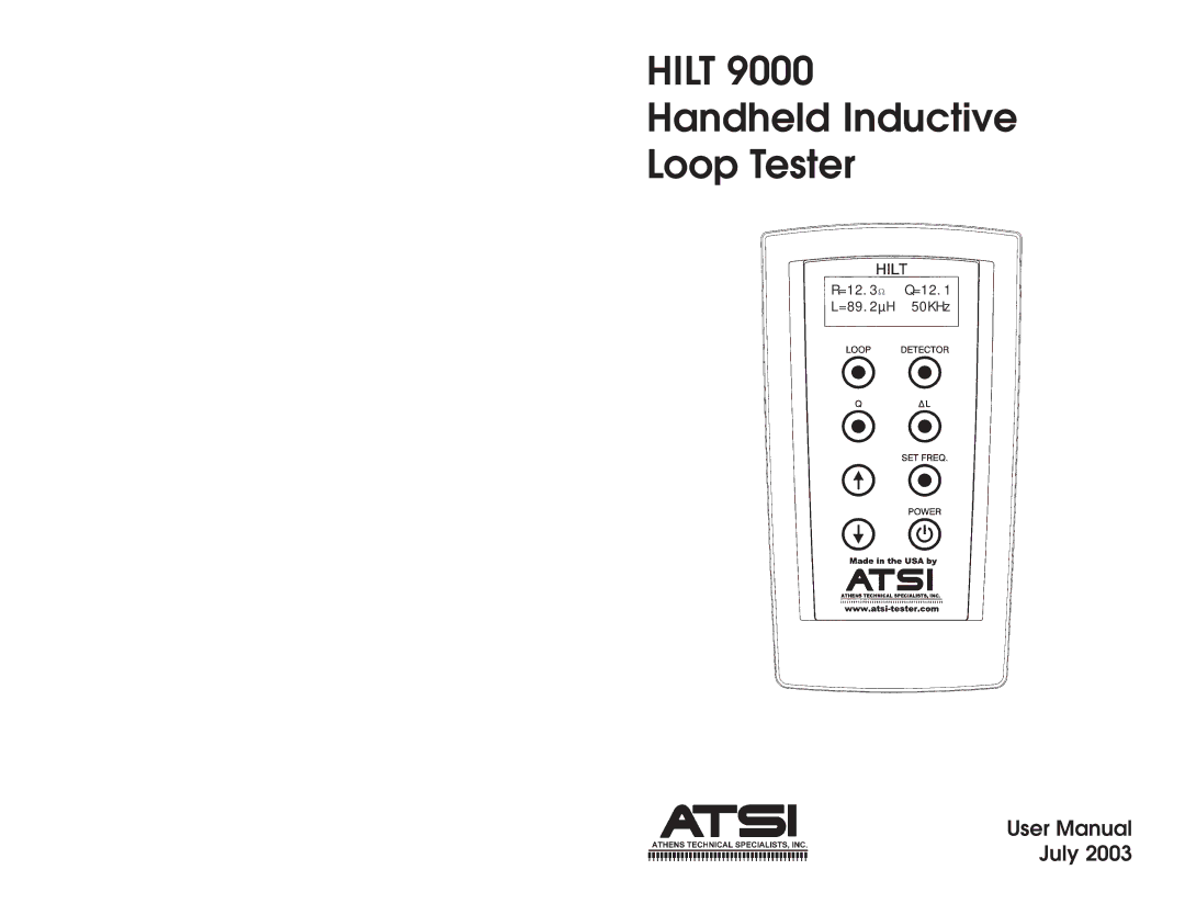 ATS HILT 9000 manual Hilt Handheld Inductive Loop Tester 