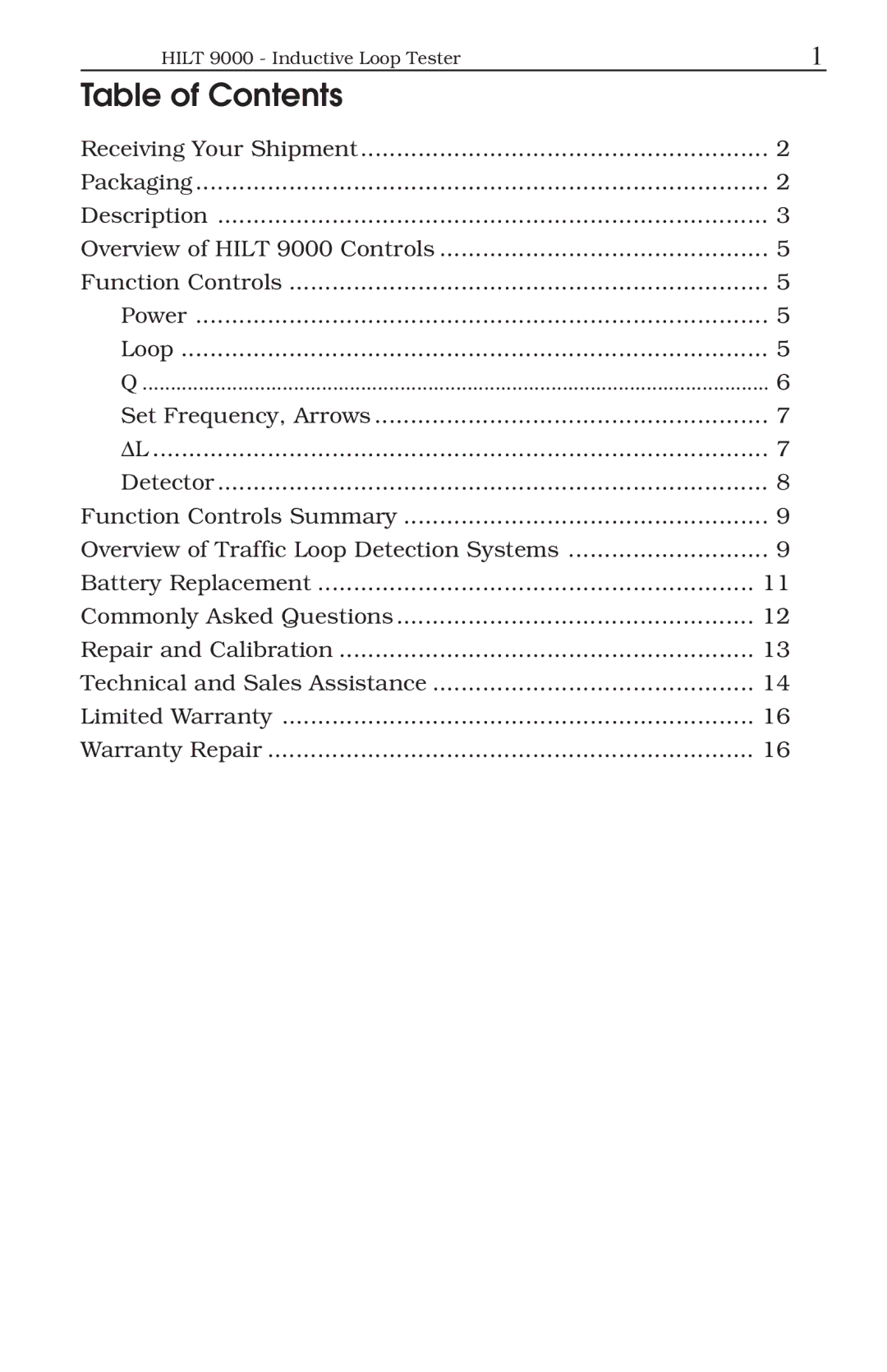 ATS HILT 9000 manual Table of Contents 