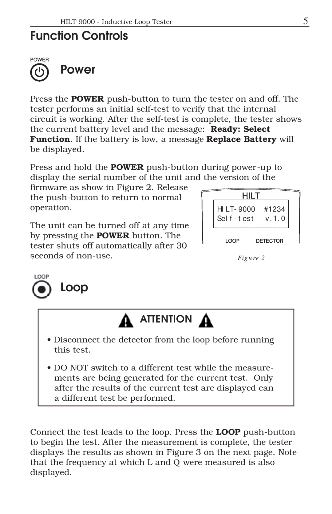 ATS HILT 9000 manual Function Controls Power, Loop 