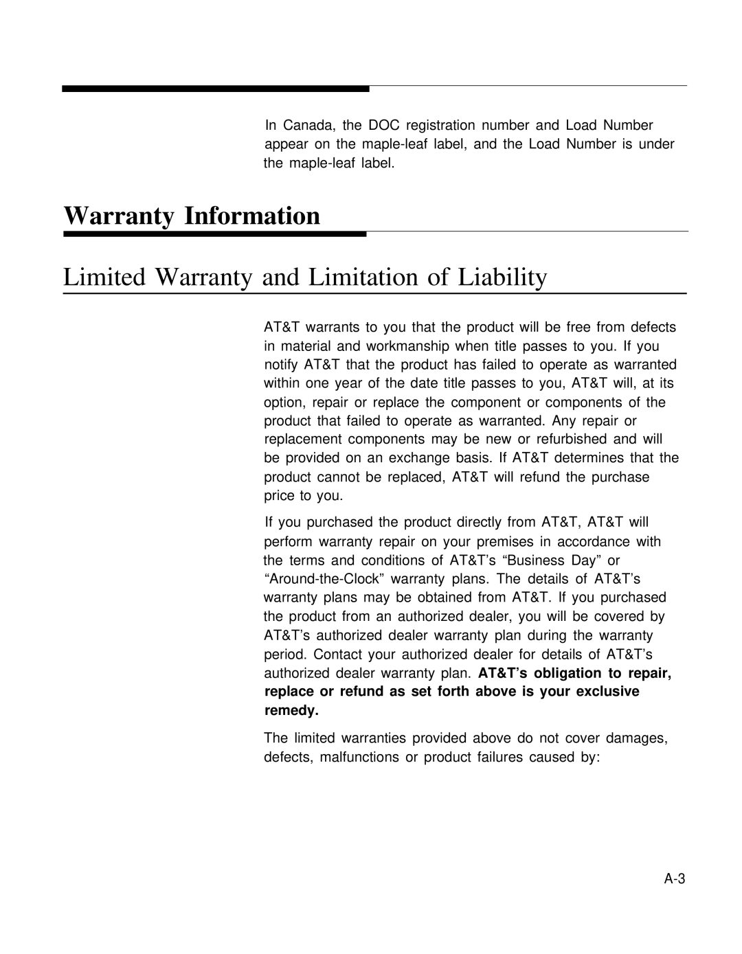 AT&T 0II722050-917 installation manual Warranty Information, Limited Warranty and Limitation of Liability 