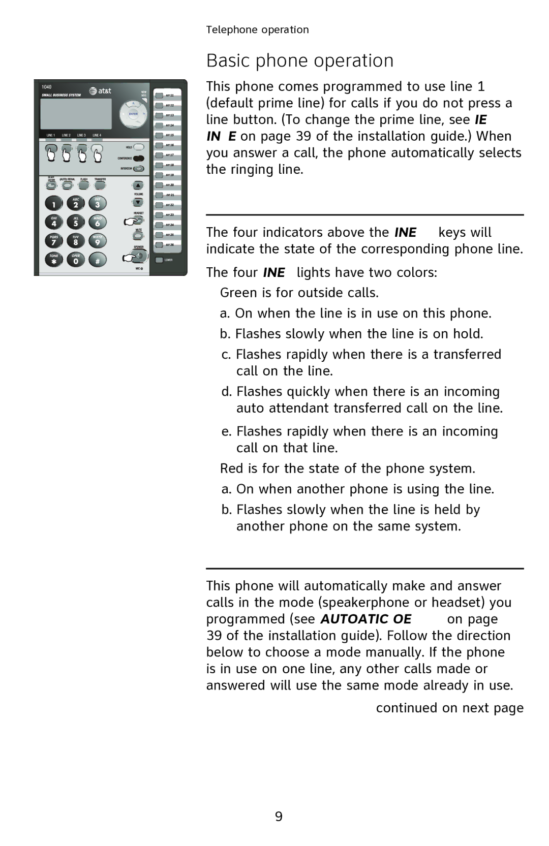 AT&T 1040 user manual Basic phone operation, Lit line indicators, Making and answering calls 