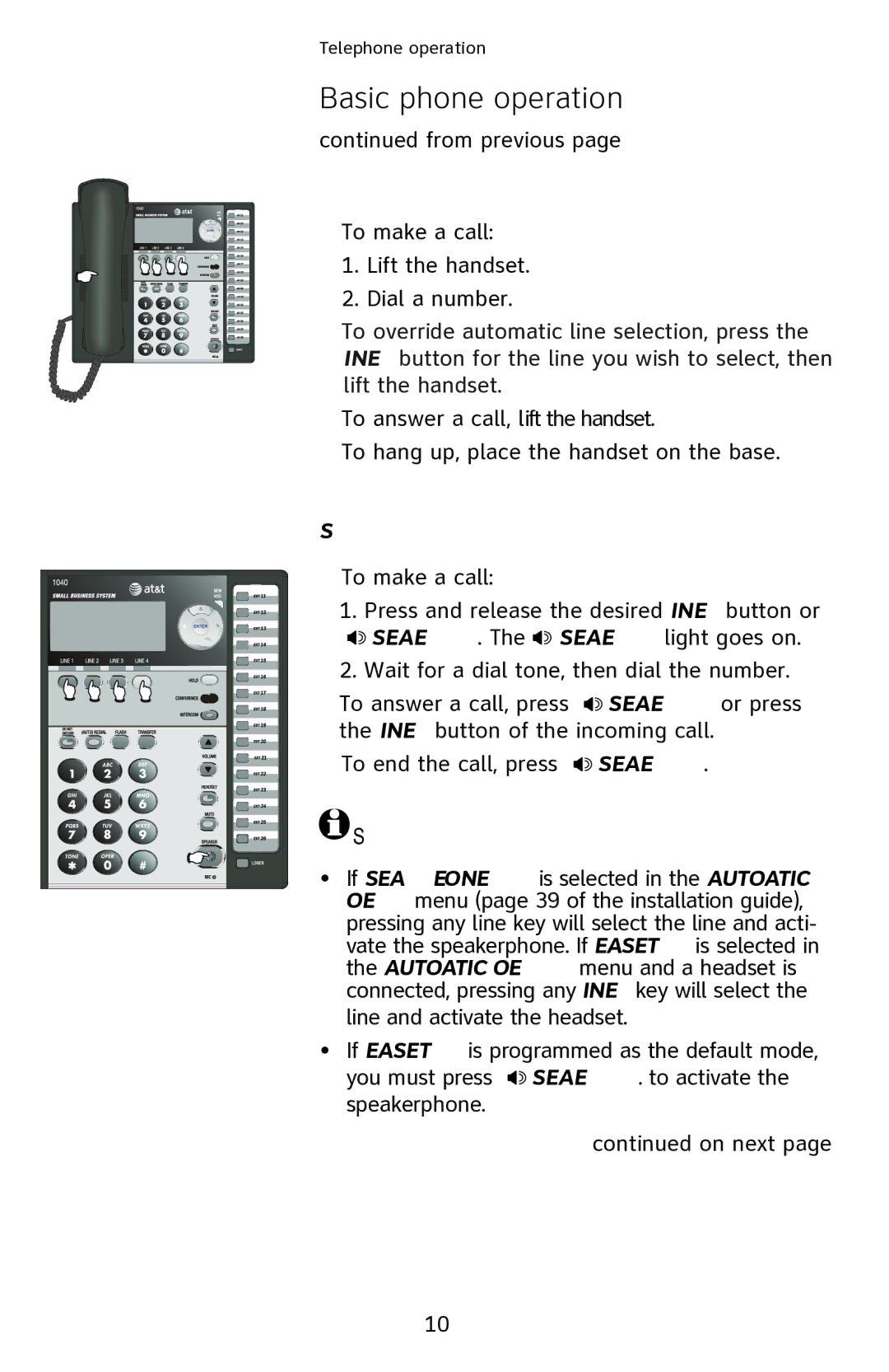 AT&T 1040 user manual Handset, Speakerphone 