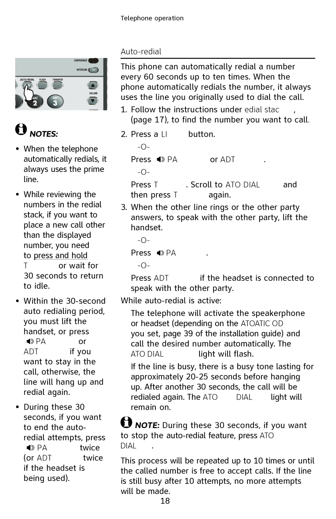 AT&T 1040 user manual Auto-redial, Press Speaker or Headset 