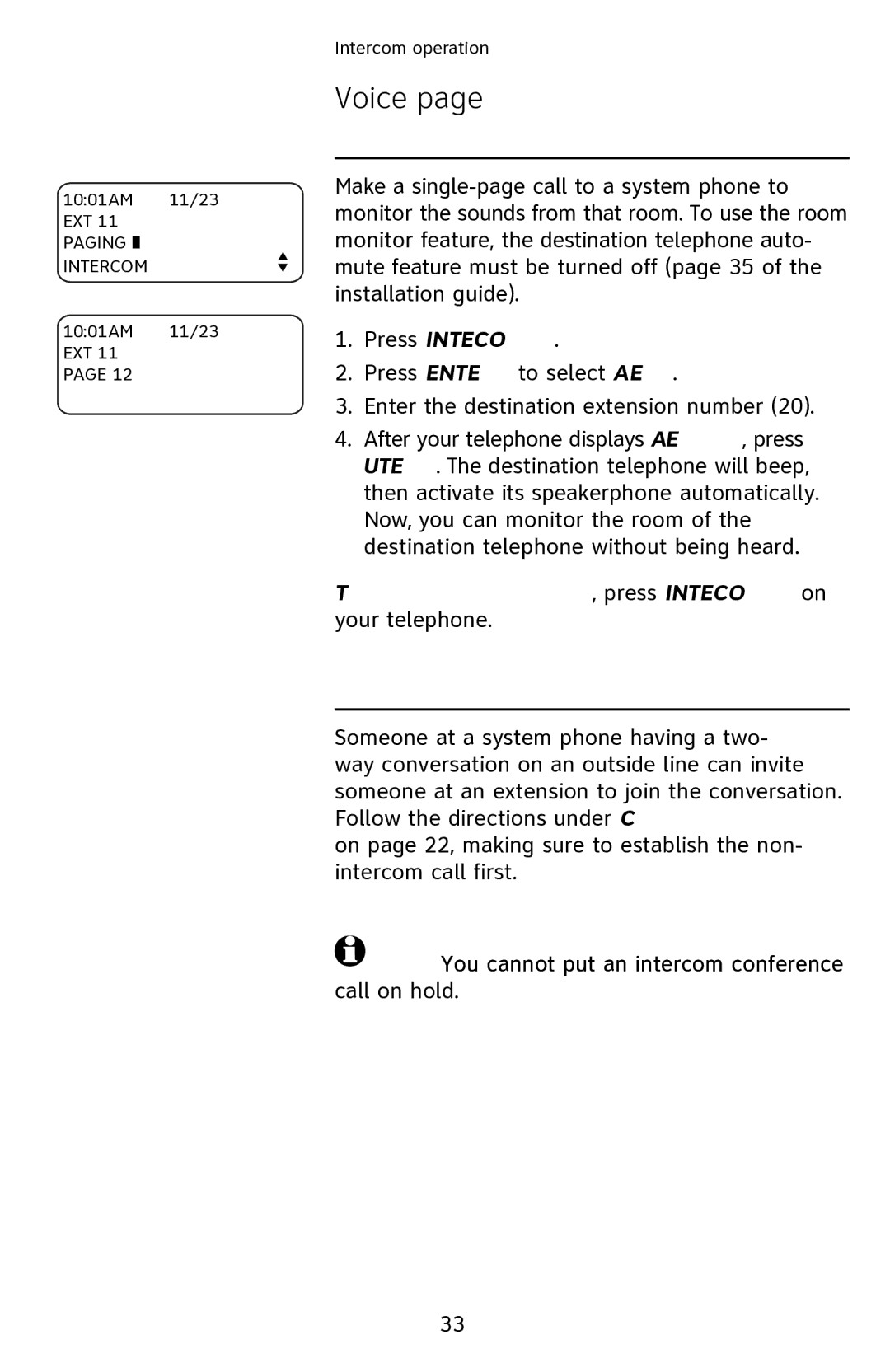 AT&T 1040 user manual Room monitor, Press Intercom 