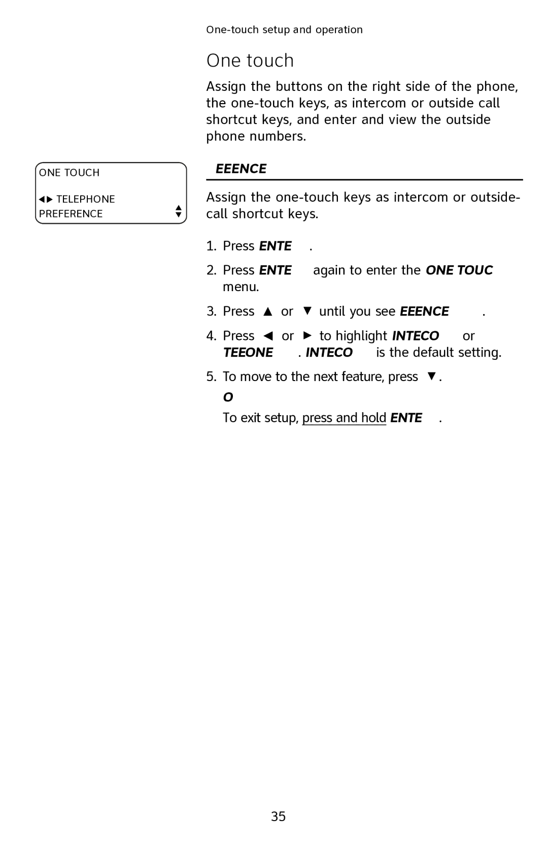 AT&T 1040 user manual One touch, Preference 