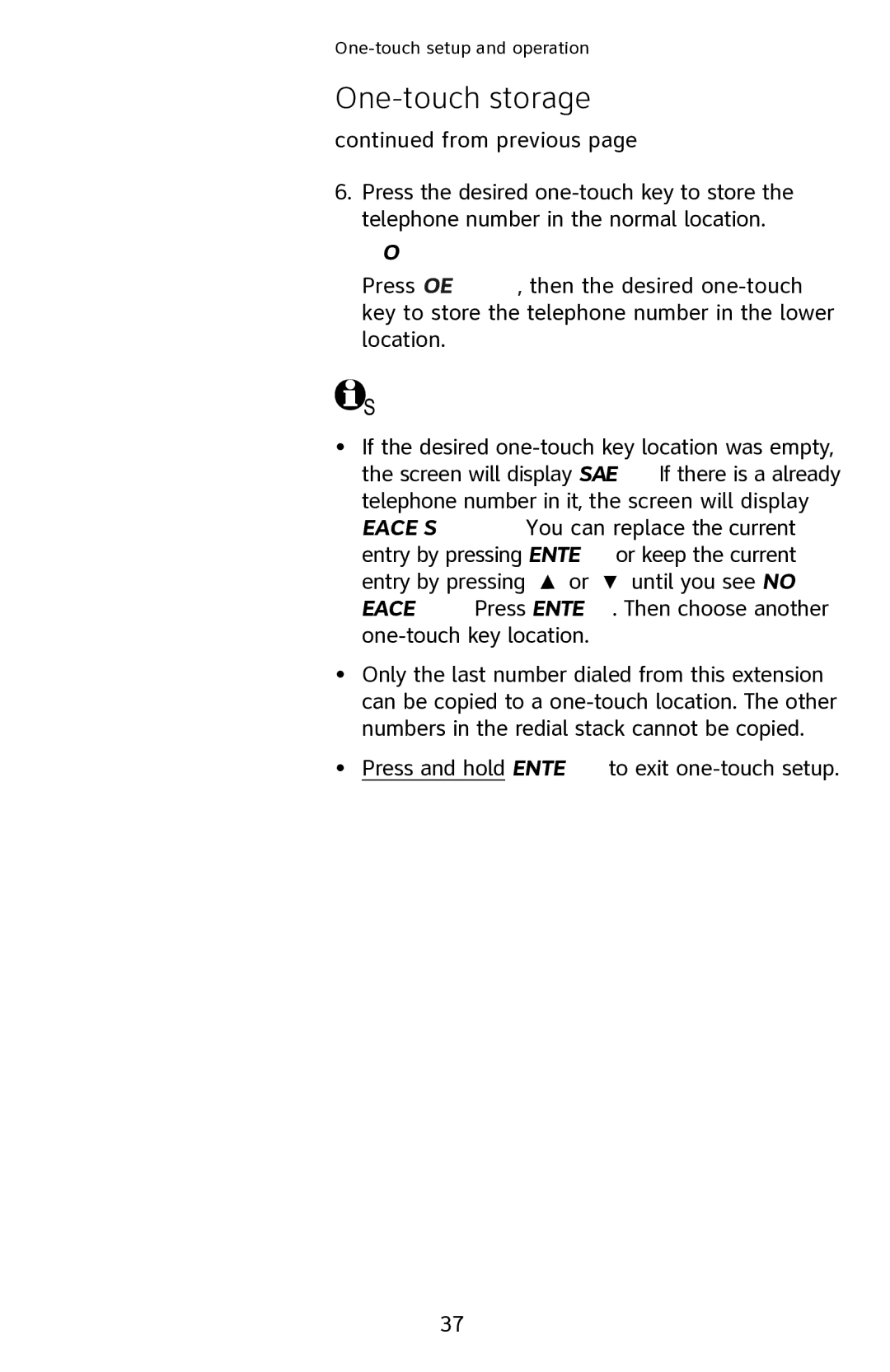 AT&T 1040 user manual One-touch storage 