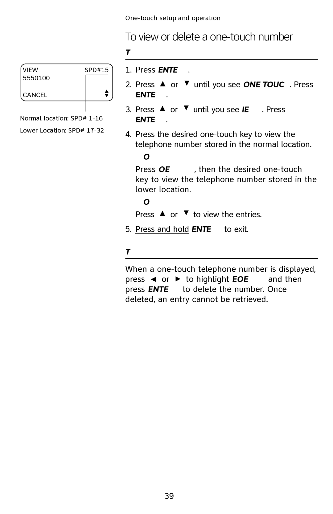 AT&T 1040 user manual To view or delete a one-touch number, To view a one-touch number, To delete a one-touch number 