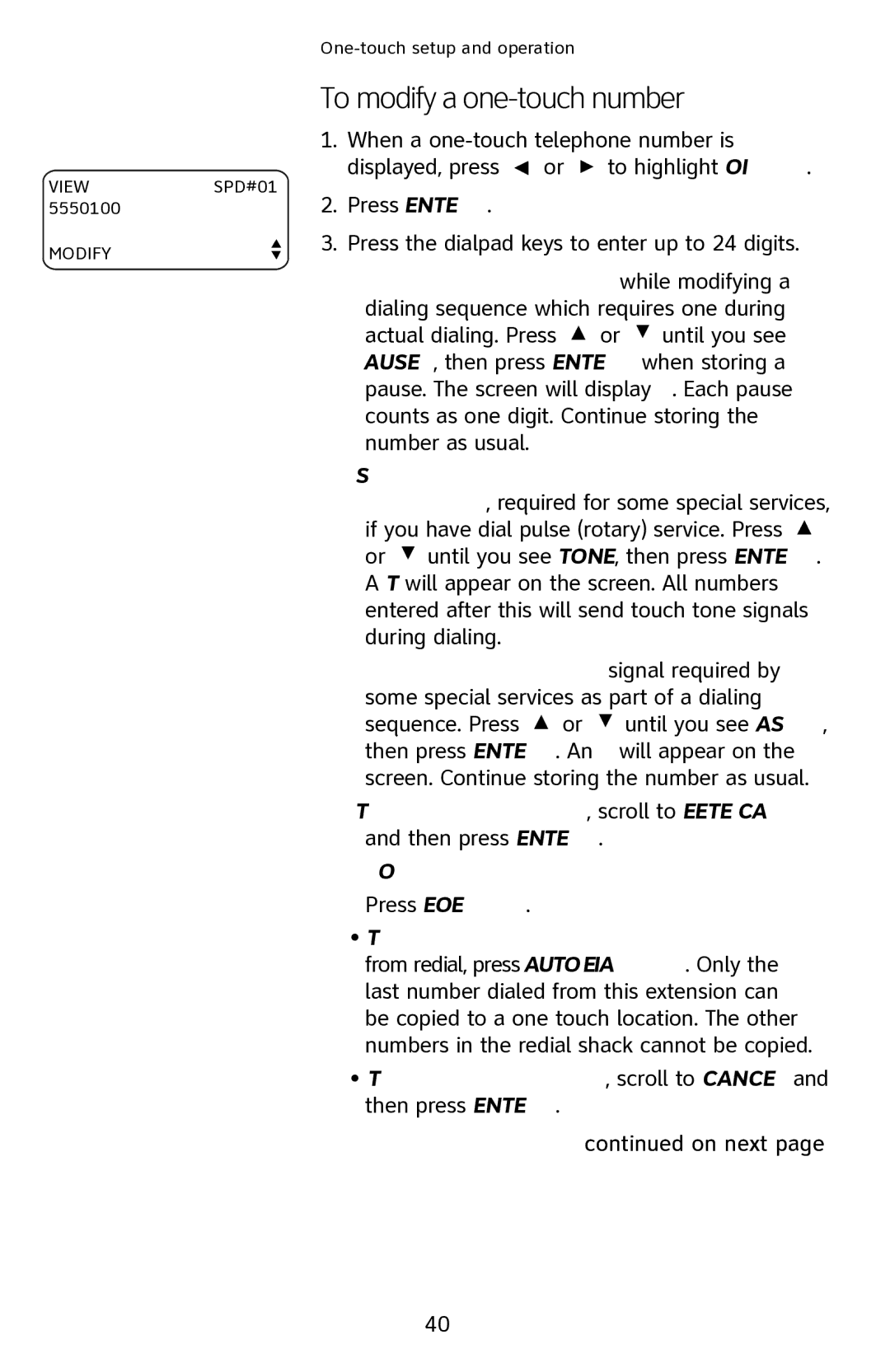 AT&T 1040 user manual To modify a one-touch number 