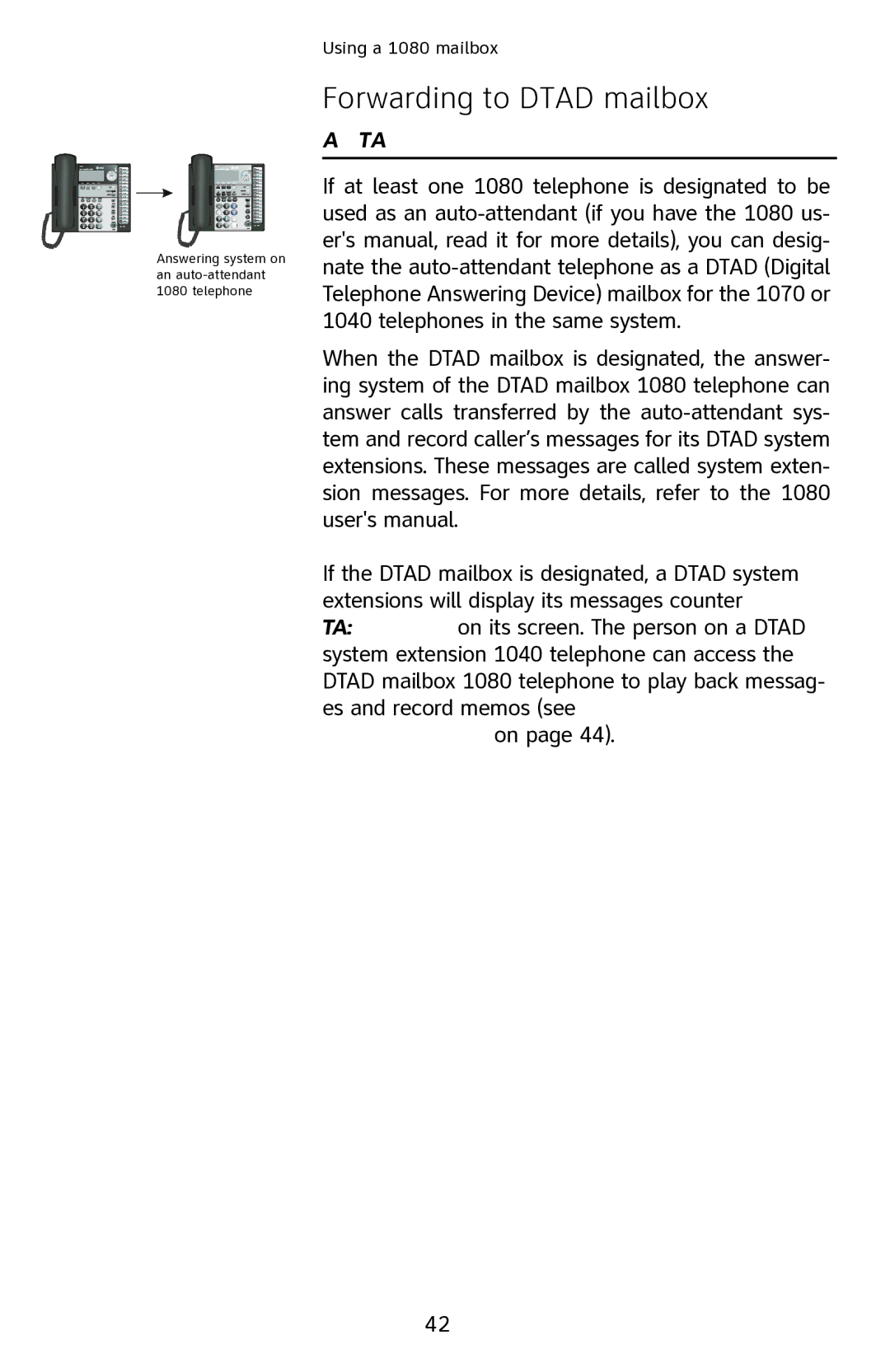 AT&T 1040 user manual Forwarding to Dtad mailbox, About forwarding to Dtad 