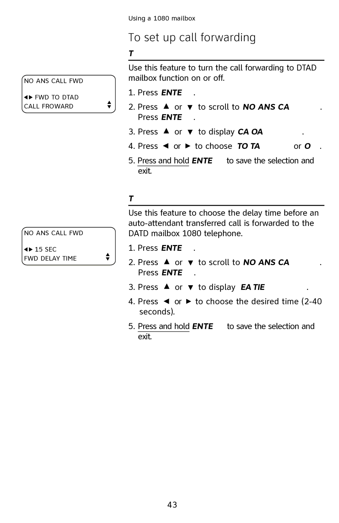 AT&T 1040 user manual To set up call forwarding, To turn call forwarding on, To set call forwarding delay time 