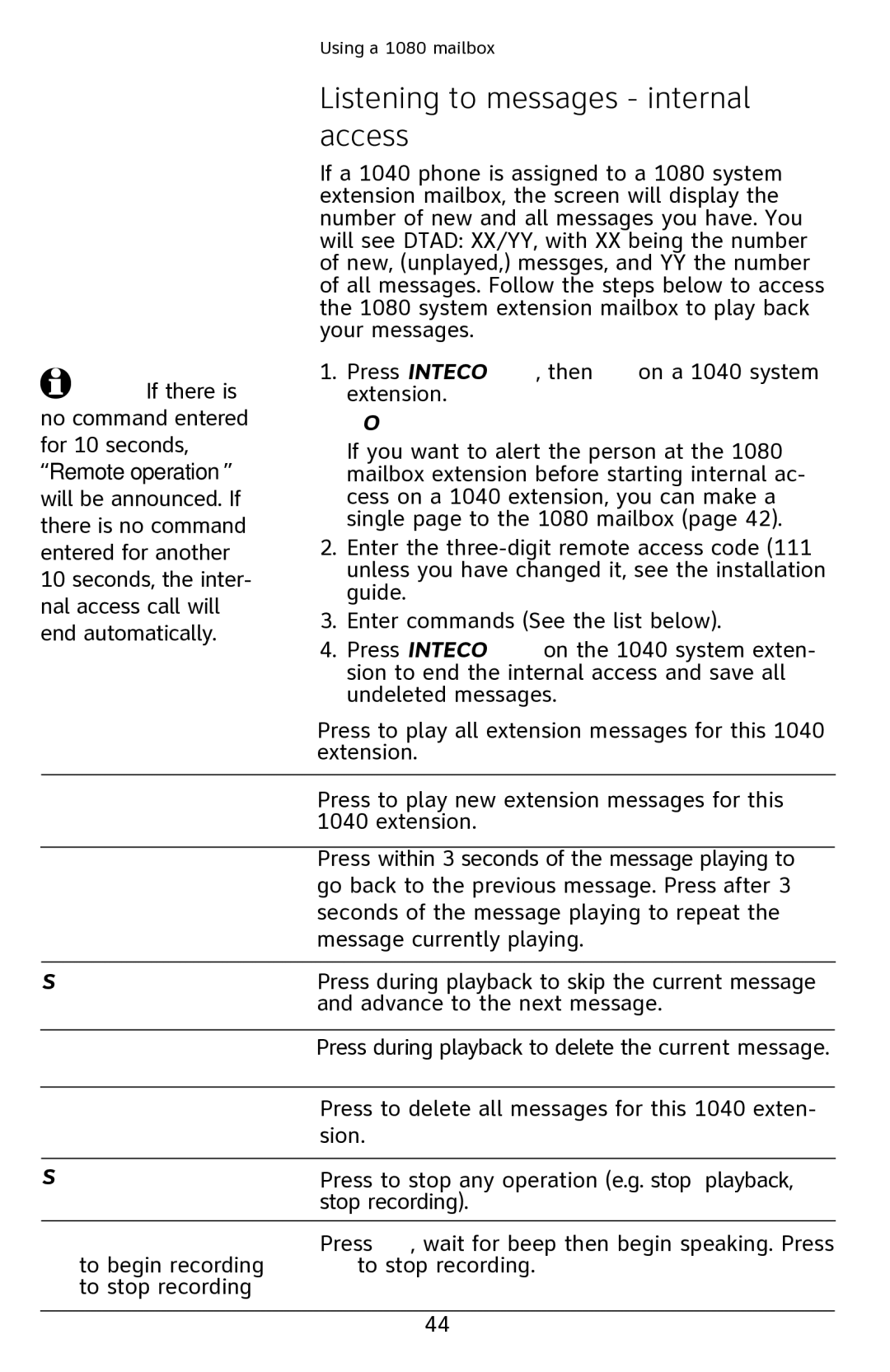 AT&T 1040 user manual Listening to messages internal access 