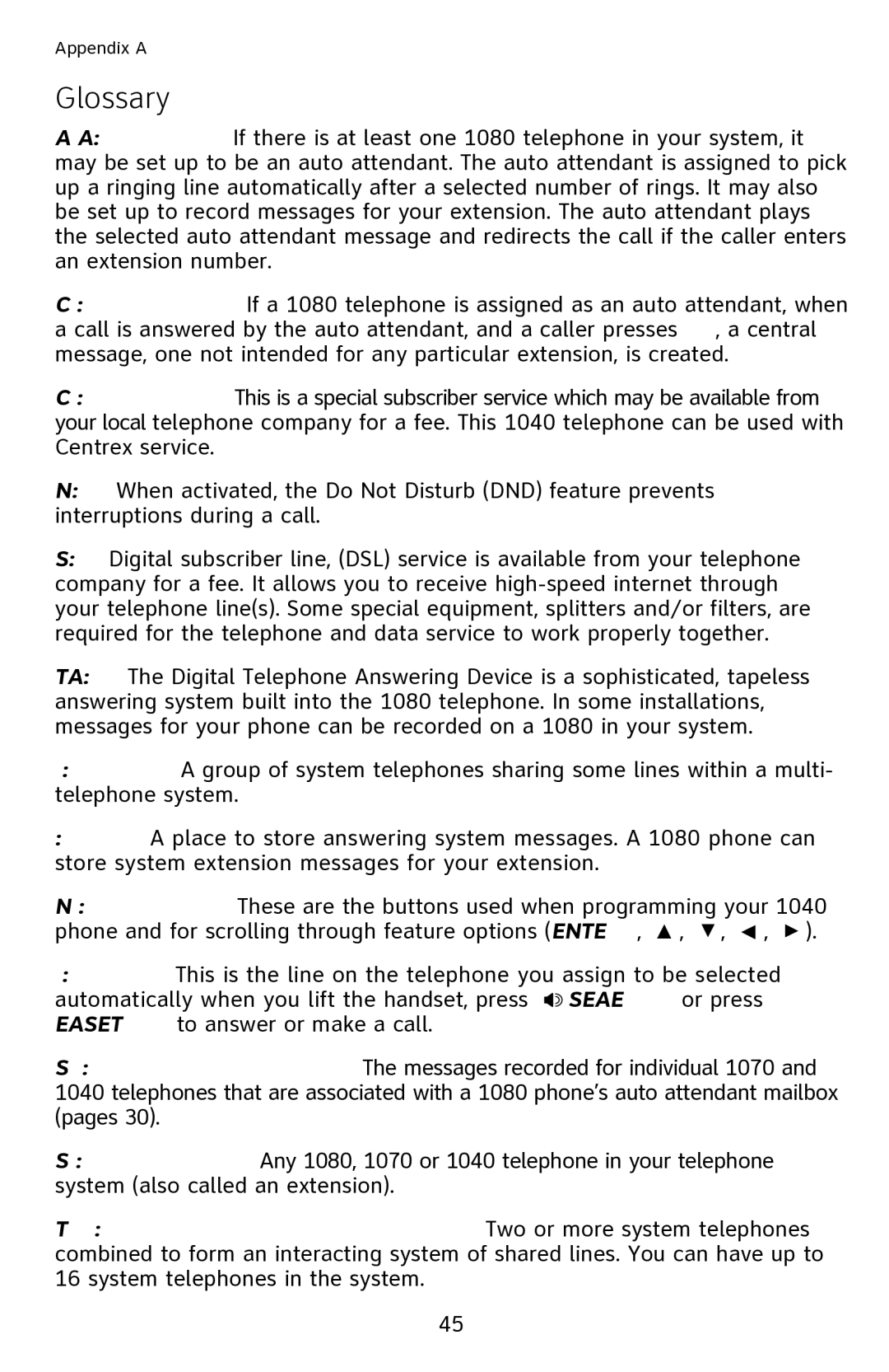 AT&T 1040 user manual Glossary 